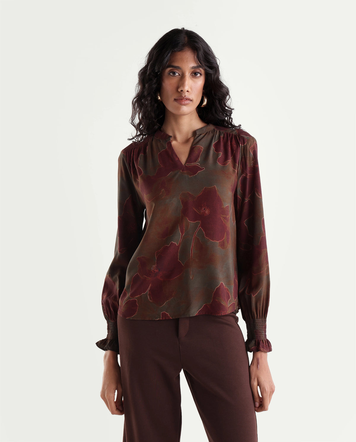 Rareism Women's Heckel Dark Olive Viscose Relaxed Fit Abstract Print Top - image 6