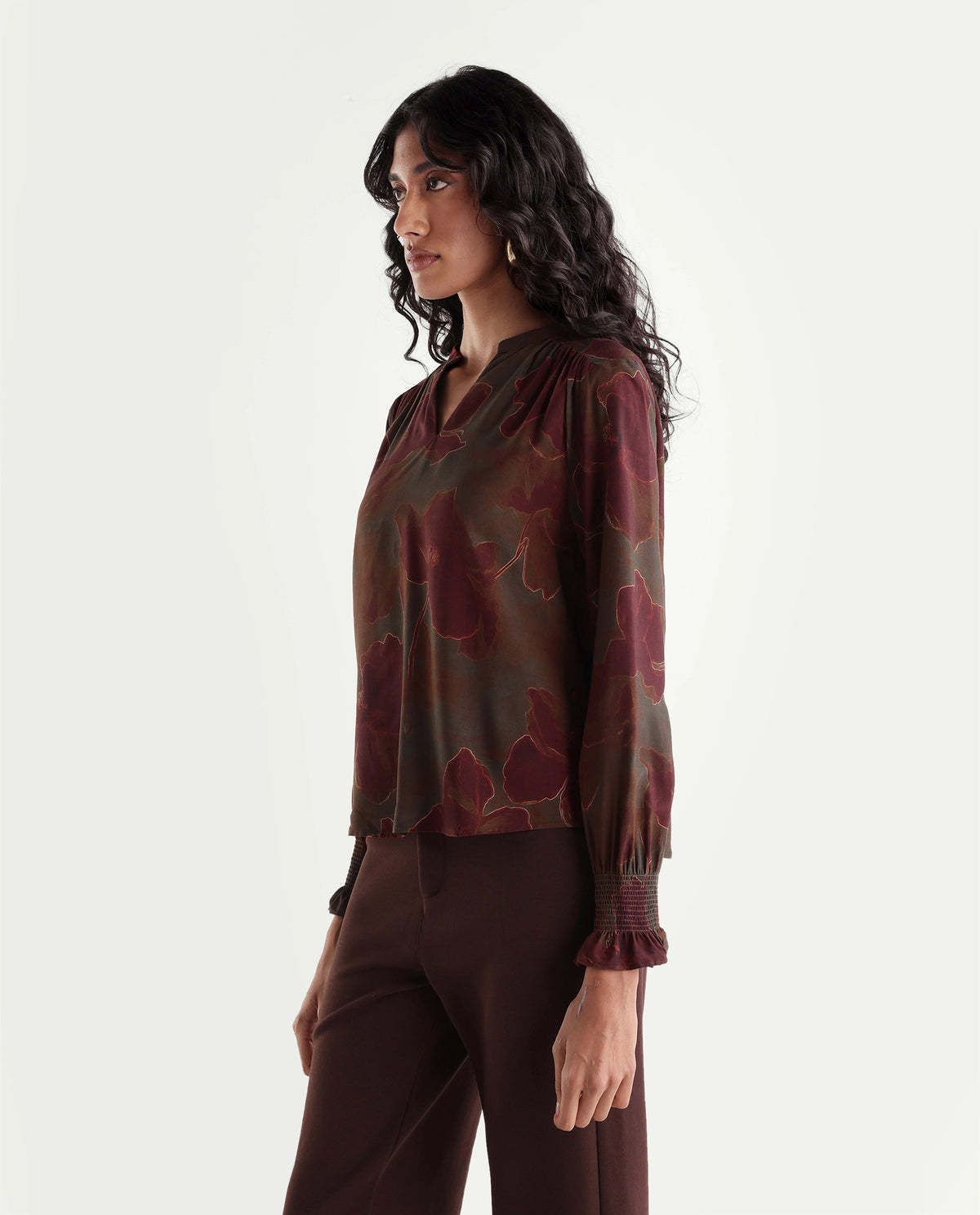 Rareism Women's Heckel Dark Olive Viscose Relaxed Fit Abstract Print Top - image 5
