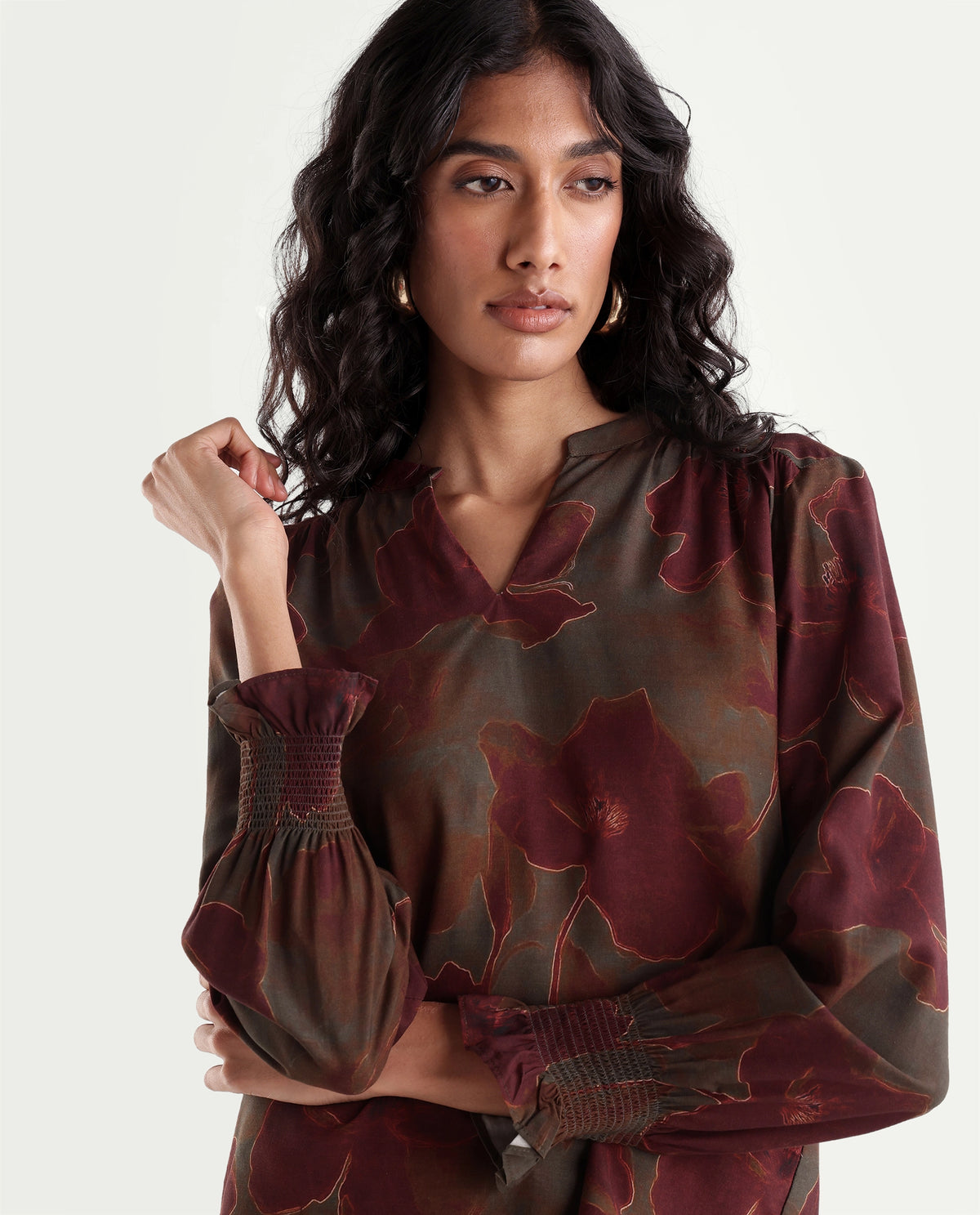 Rareism Women's Heckel Dark Olive Viscose Relaxed Fit Abstract Print Top - image 3