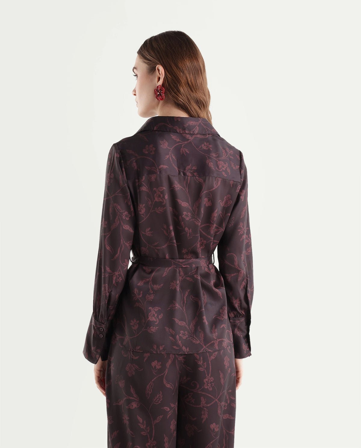 Rareism Women's Onpob-T Dark Maroon Polyester Spread Collar Regular Floral Print Shirt - image 7