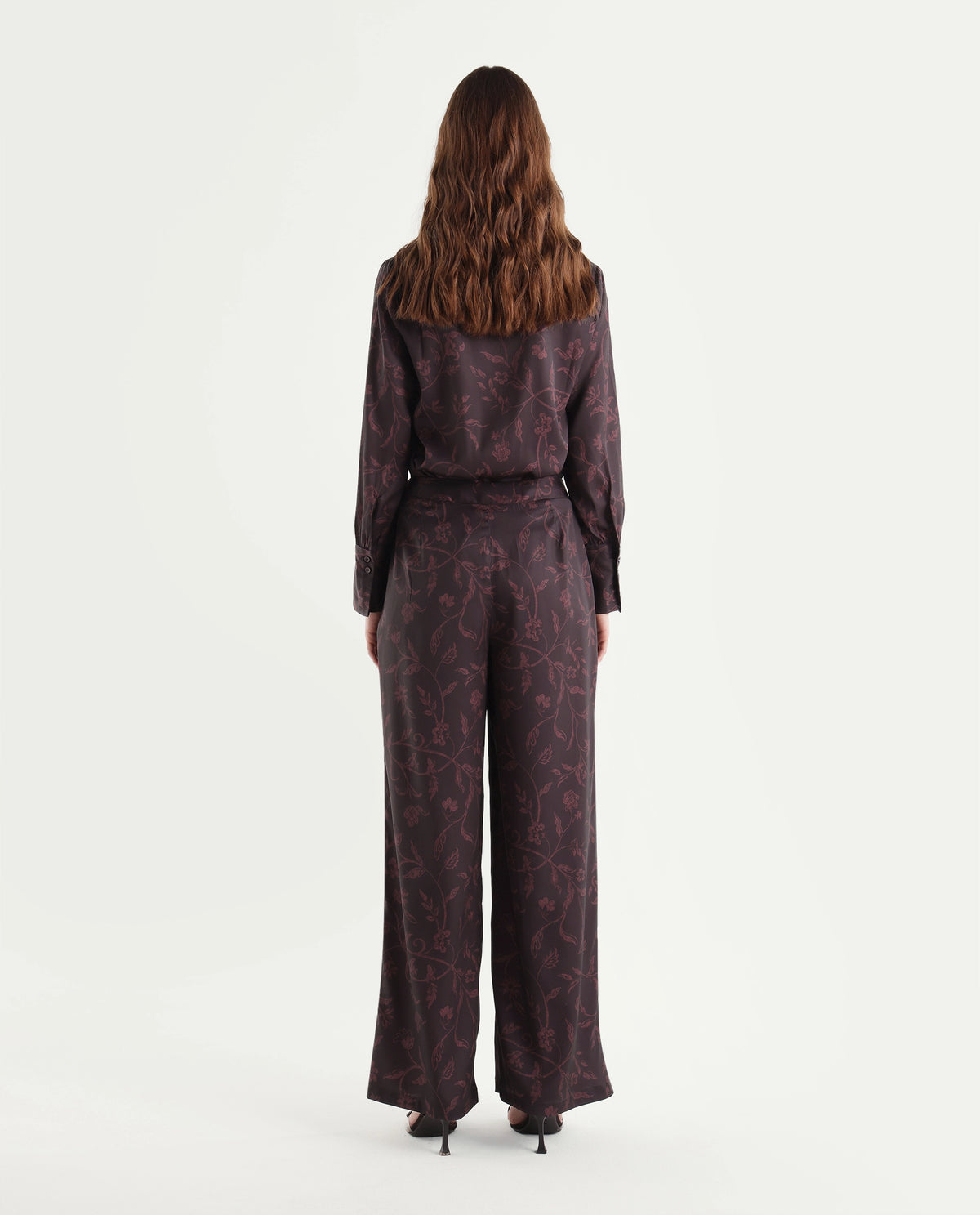 Rareism Women's Onpob-B Dark Maroon Polyester Wide Leg Printed Trouser - image 7