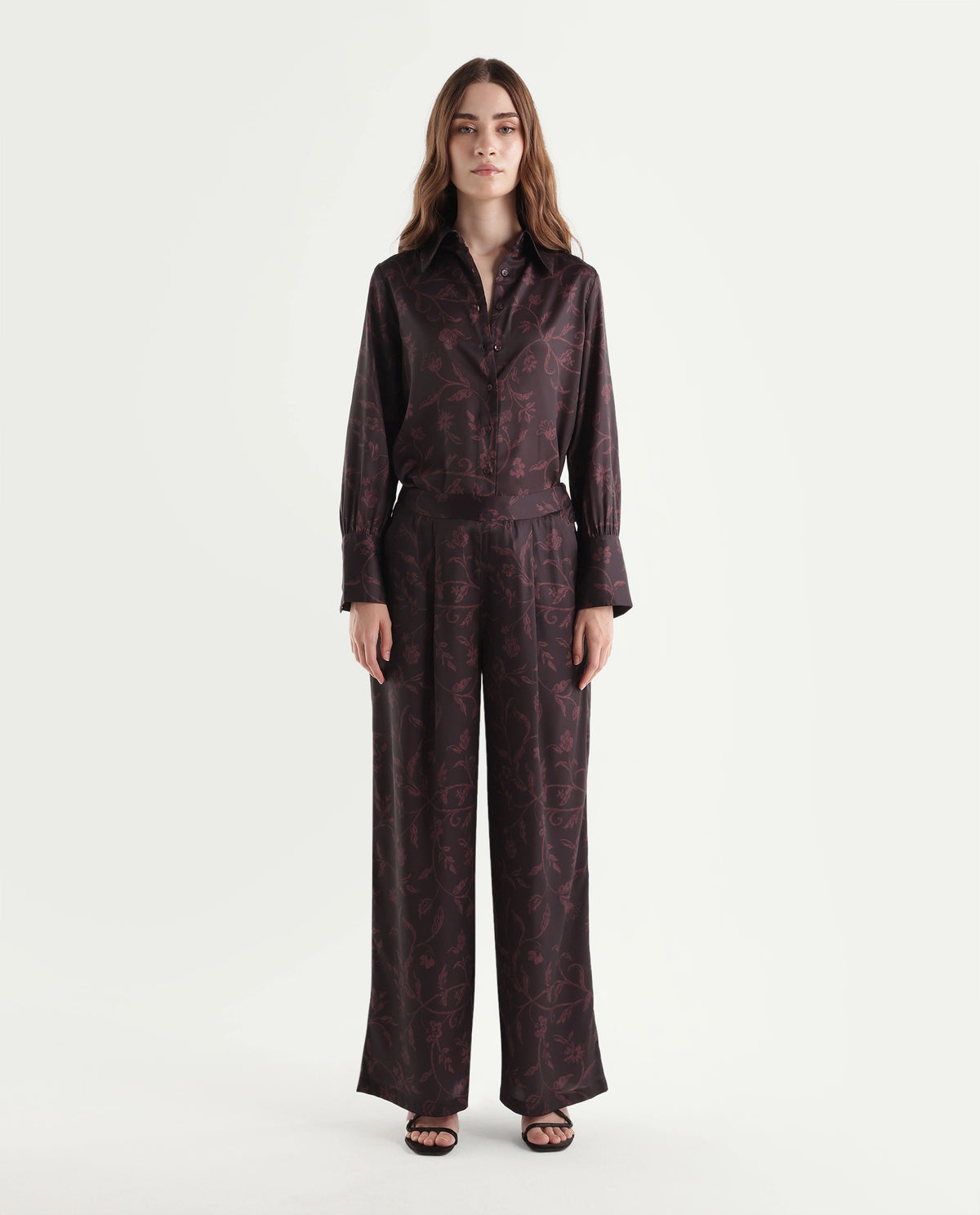Rareism Women's Onpob-B Dark Maroon Polyester Wide Leg Printed Trouser - image 2