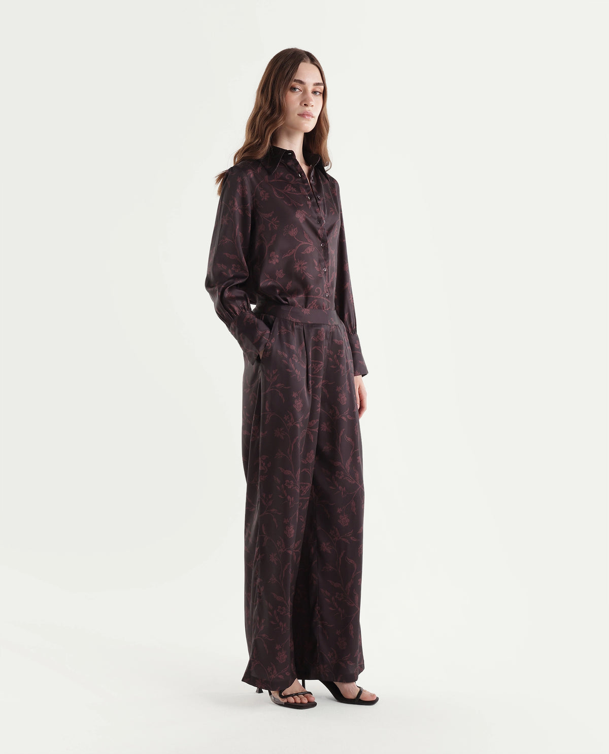Rareism Women's Onpob-B Dark Maroon Polyester Wide Leg Printed Trouser - image 4