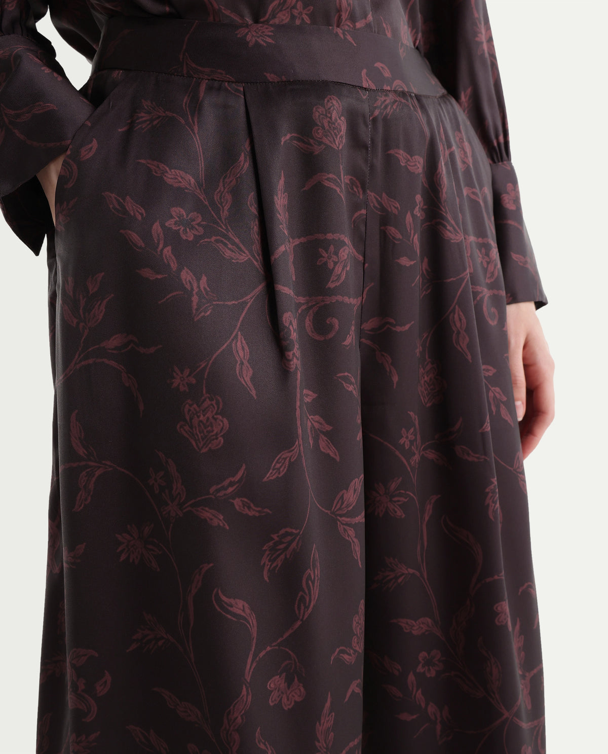 Rareism Women's Onpob-B Dark Maroon Polyester Wide Leg Printed Trouser - image 3