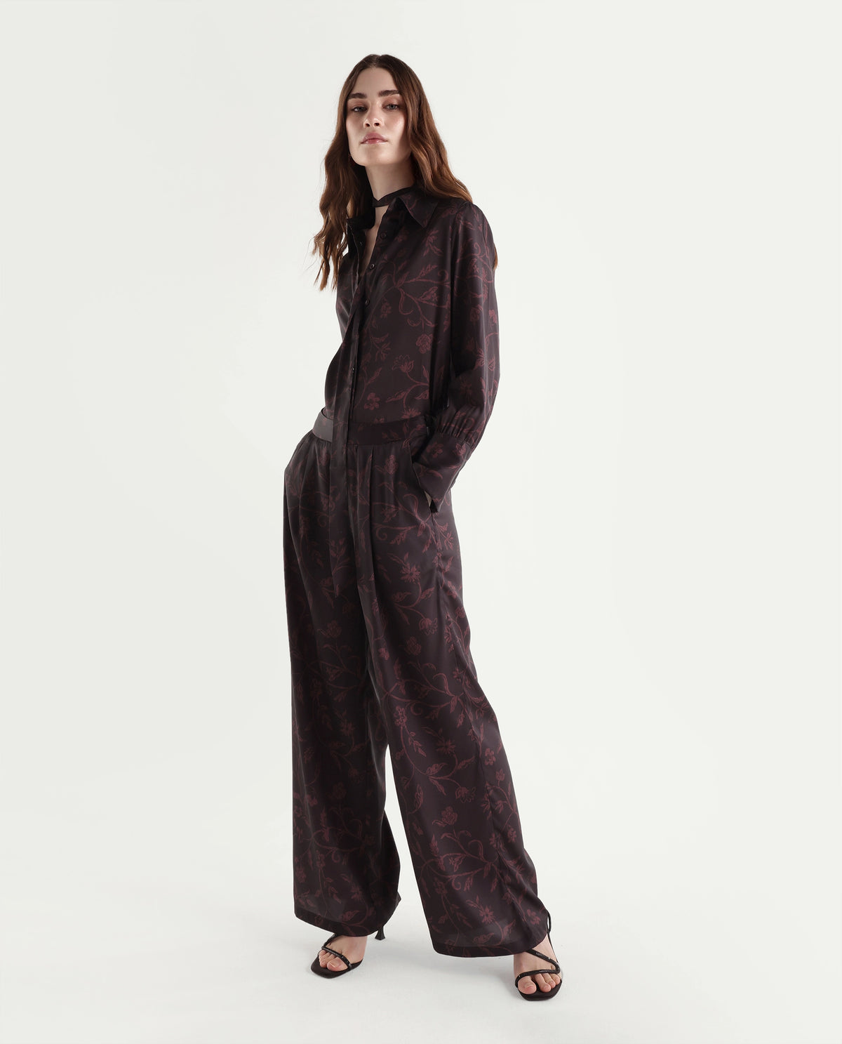 Rareism Women's Onpob-B Dark Maroon Polyester Wide Leg Printed Trouser - image 5