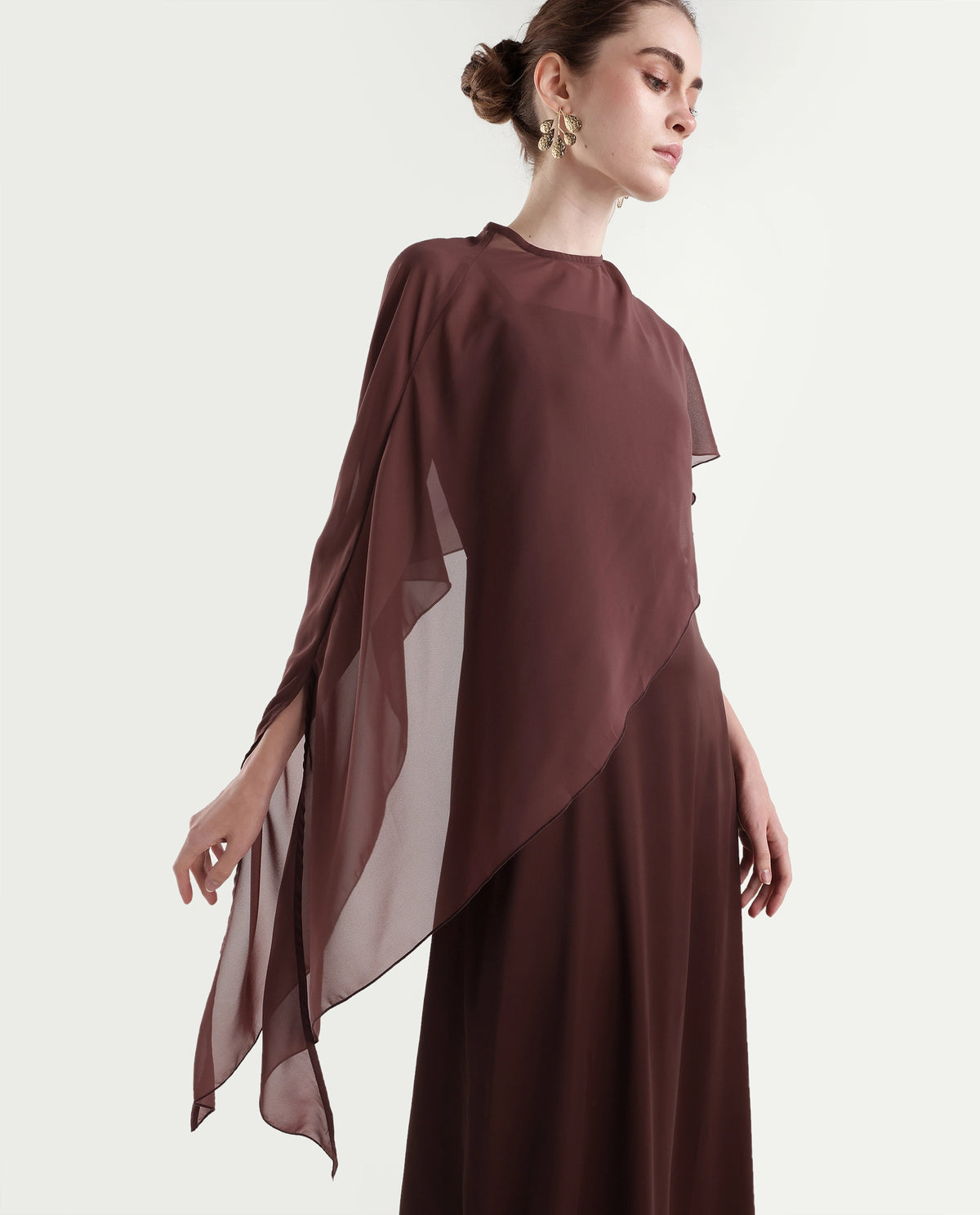 Rareism Women's Onpape Brown Polyester Crew Neck Sheath Plain Dress - image 6