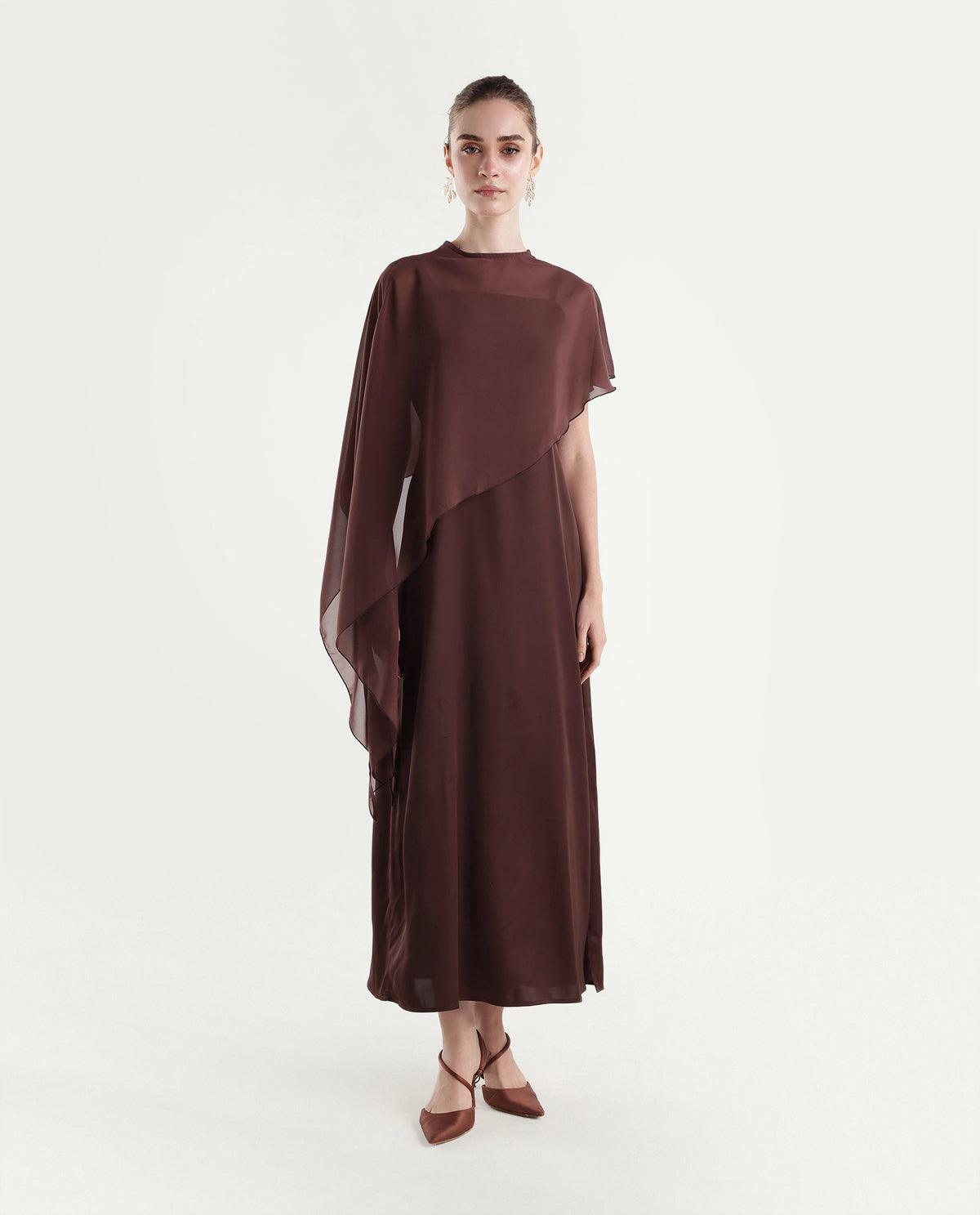 Rareism Women's Onpape Brown Polyester Crew Neck Sheath Plain Dress - image 2