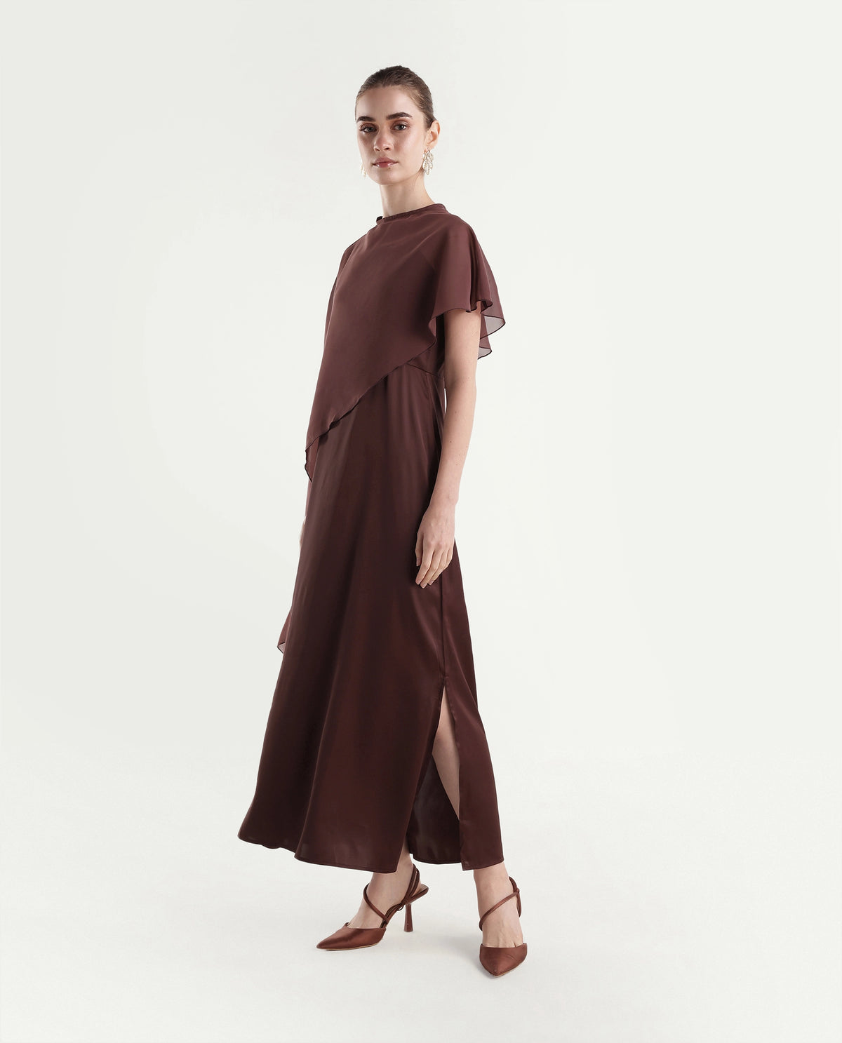 Rareism Women's Onpape Brown Polyester Crew Neck Sheath Plain Dress - image 5