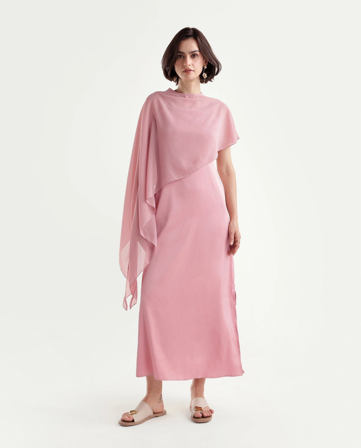 Rareism Women's Onpape Dusky Pink Polyester Crew Neck Sheath Plain Dress - image 2