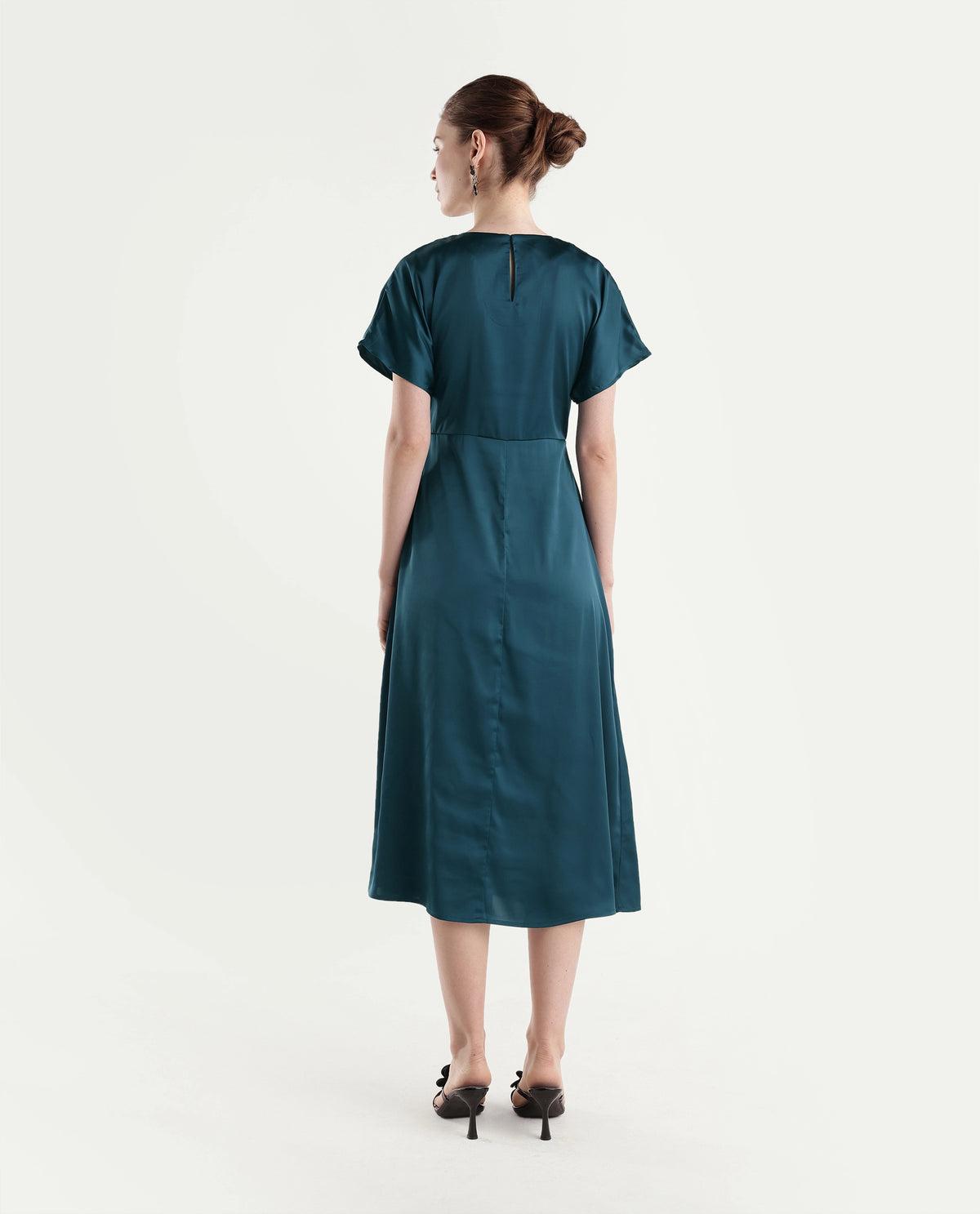 Rareism Women's Onpoj Teal Polyester Round Neck A-Line Plain Dress - image 6