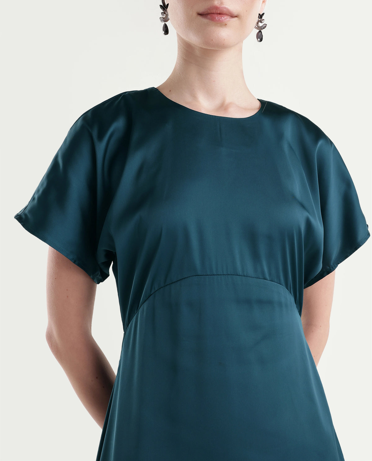 Rareism Women's Onpoj Teal Polyester Round Neck A-Line Plain Dress - image 3