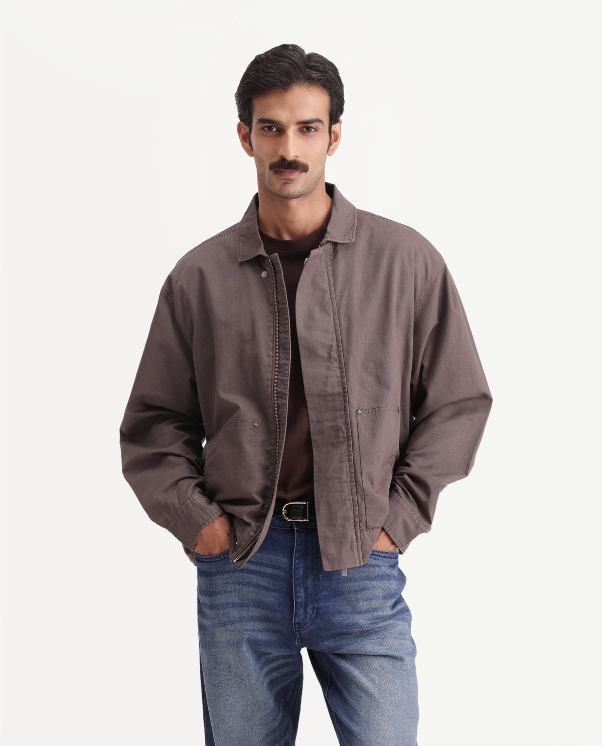 Rare Rabbit Men's Rugbo-S Brown Cotton Spread Collar Snap Button Regular Plain Shacket - image 4