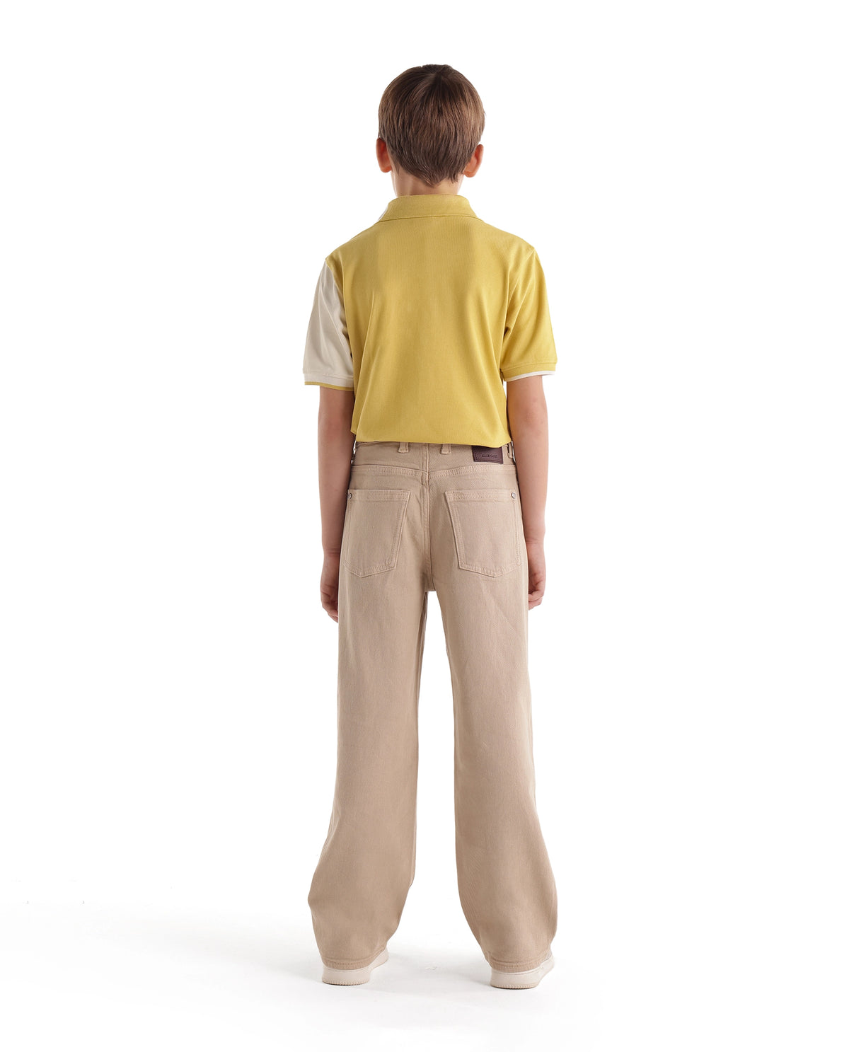 Rare Ones Kids Joel-G3-K Light Beige Cotton Fabric Button And Zip Closure Relaxed Fit Plain Jeans - image 7