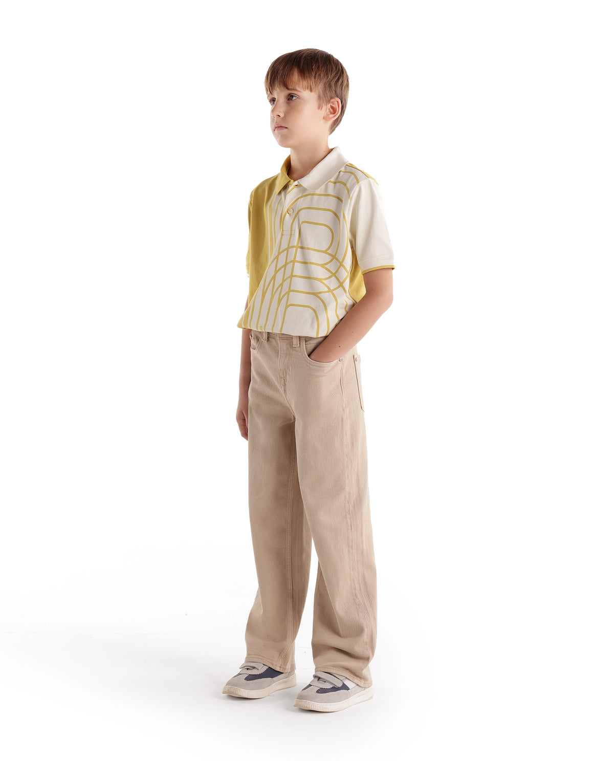 Rare Ones Kids Joel-G3-K Light Beige Cotton Fabric Button And Zip Closure Relaxed Fit Plain Jeans - image 5