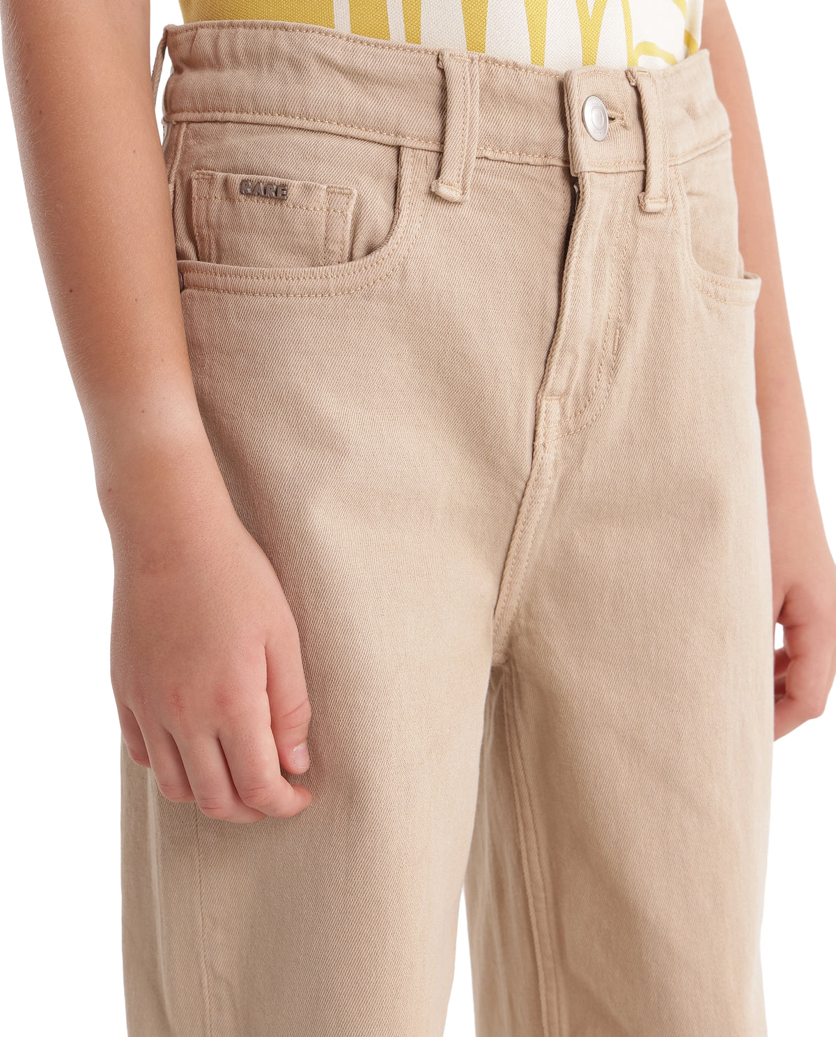 Rare Ones Kids Joel-G3-K Light Beige Cotton Fabric Button And Zip Closure Relaxed Fit Plain Jeans - image 3