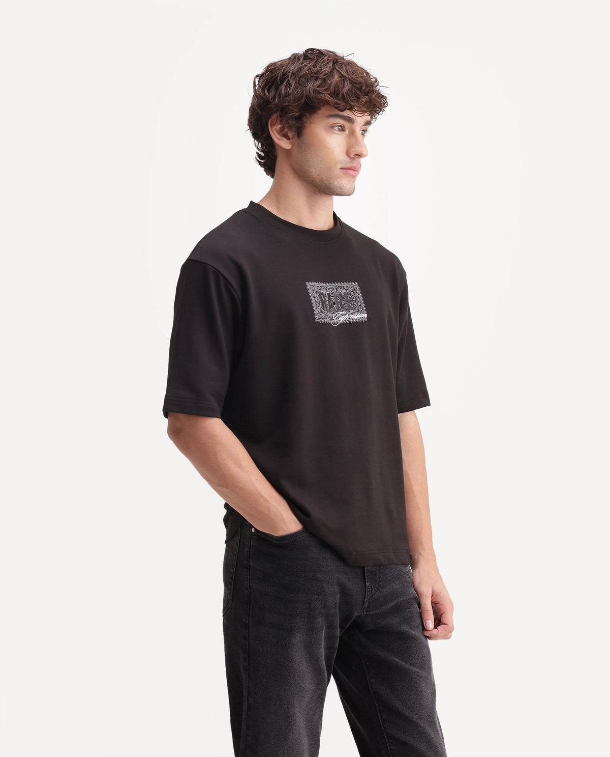 Rare Rabbit Men's Mexo Black Cotton Crew Neck Relaxed Graphic Print T-Shirt - image 4