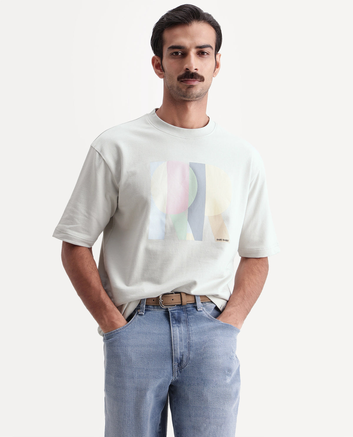Rare Rabbit Men's Pokyo Grey Cotton Crew Neck Relaxed Graphic Print T-Shirt - image 1