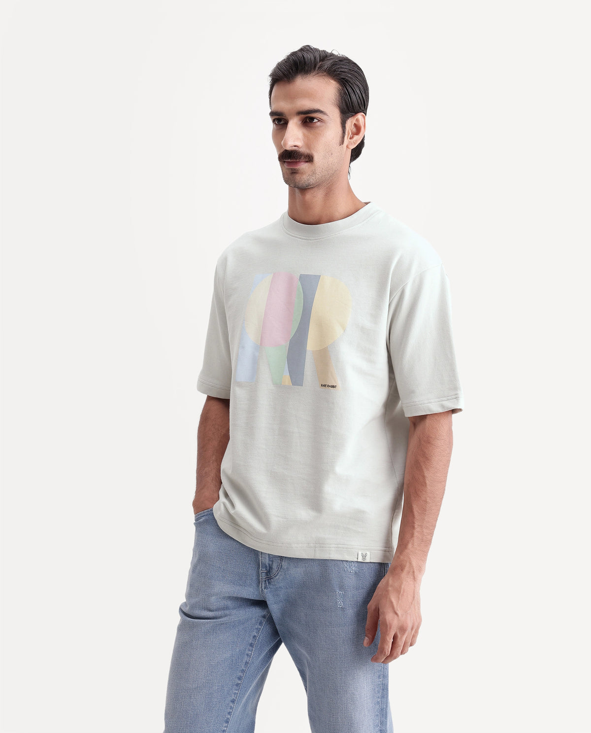 Rare Rabbit Men's Pokyo Grey Cotton Crew Neck Relaxed Graphic Print T-Shirt - image 3