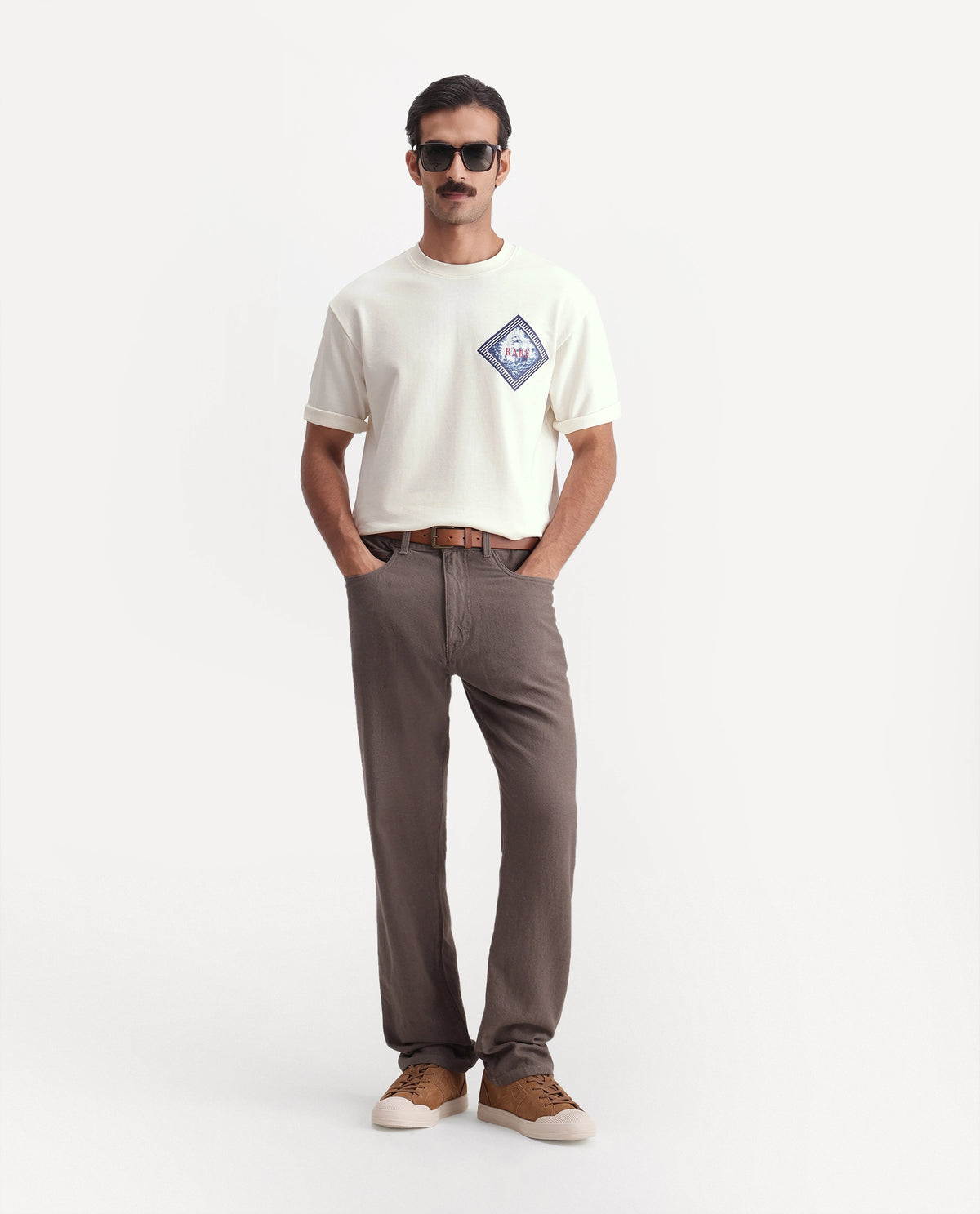 Rare Rabbit Men's Tuco Off White Cotton Crew Neck Relaxed Graphic Print T-Shirt - image 6