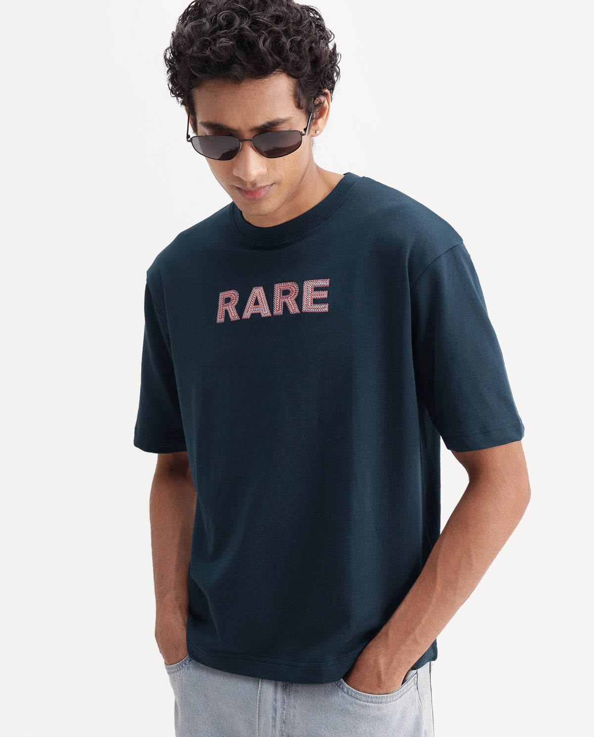Rare Rabbit Men's Voca Dark Navy Cotton Crew Neck Relaxed Typography Print T-Shirt - image 1