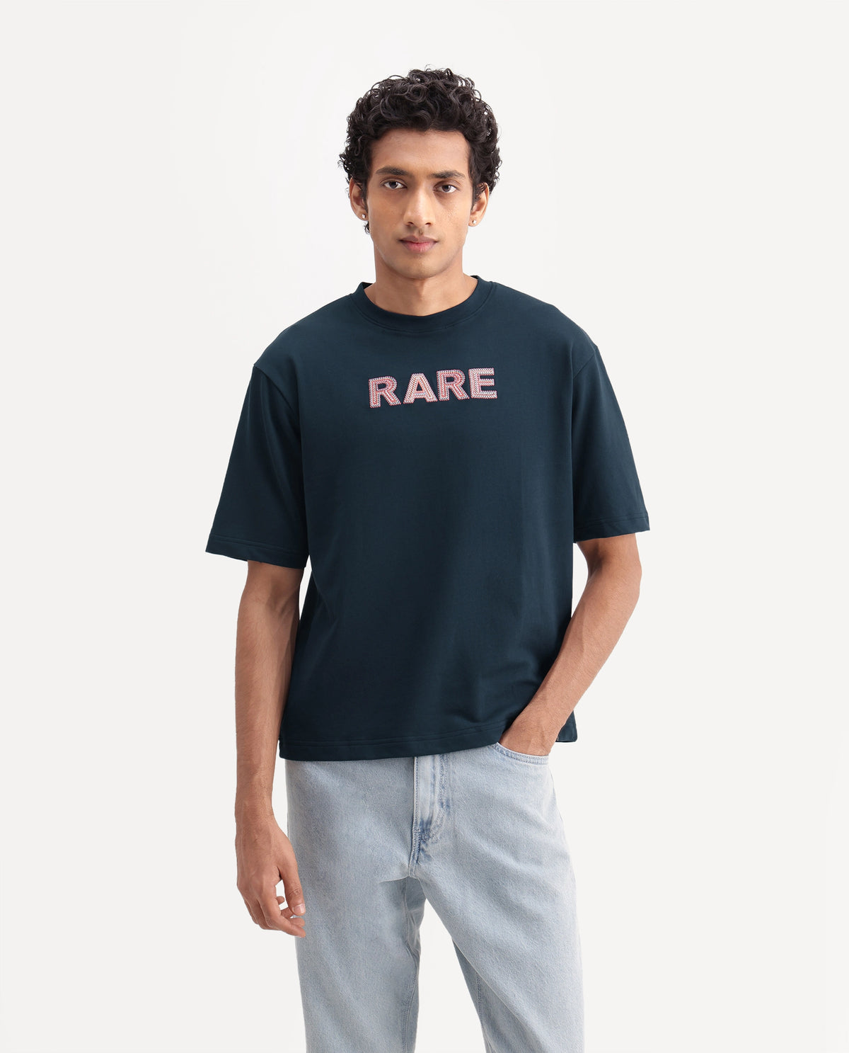 Rare Rabbit Men's Voca Dark Navy Cotton Crew Neck Relaxed Typography Print T-Shirt - image 2