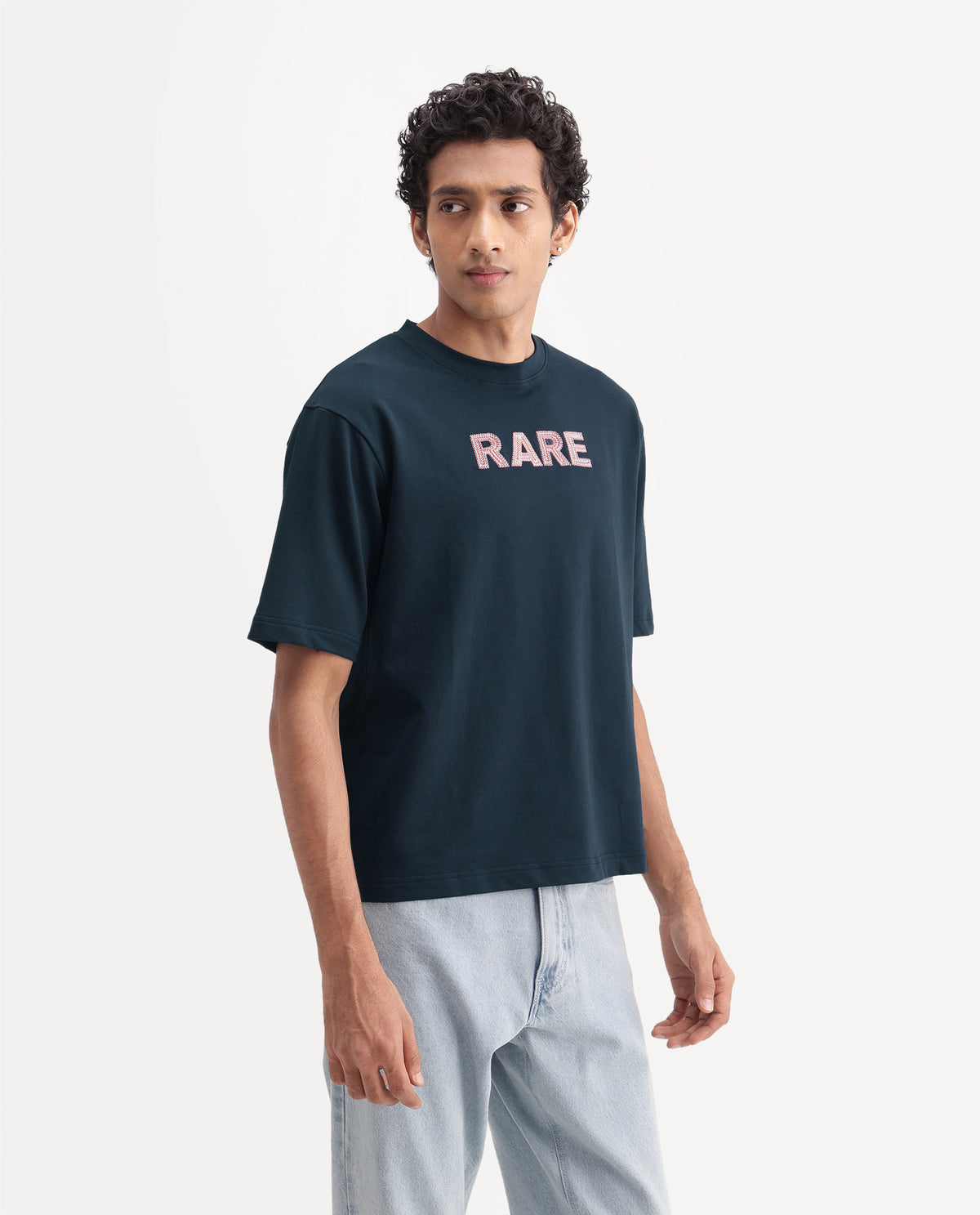 Rare Rabbit Men's Voca Dark Navy Cotton Crew Neck Relaxed Typography Print T-Shirt - image 4