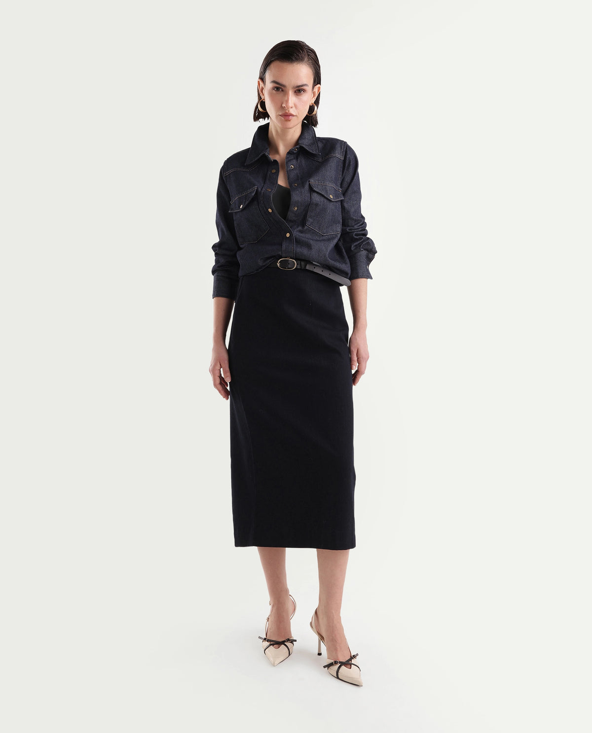Rareism Women's Delz Dark Navy Cotton Blend Spread Collar Regular Twill Shirt - image 2