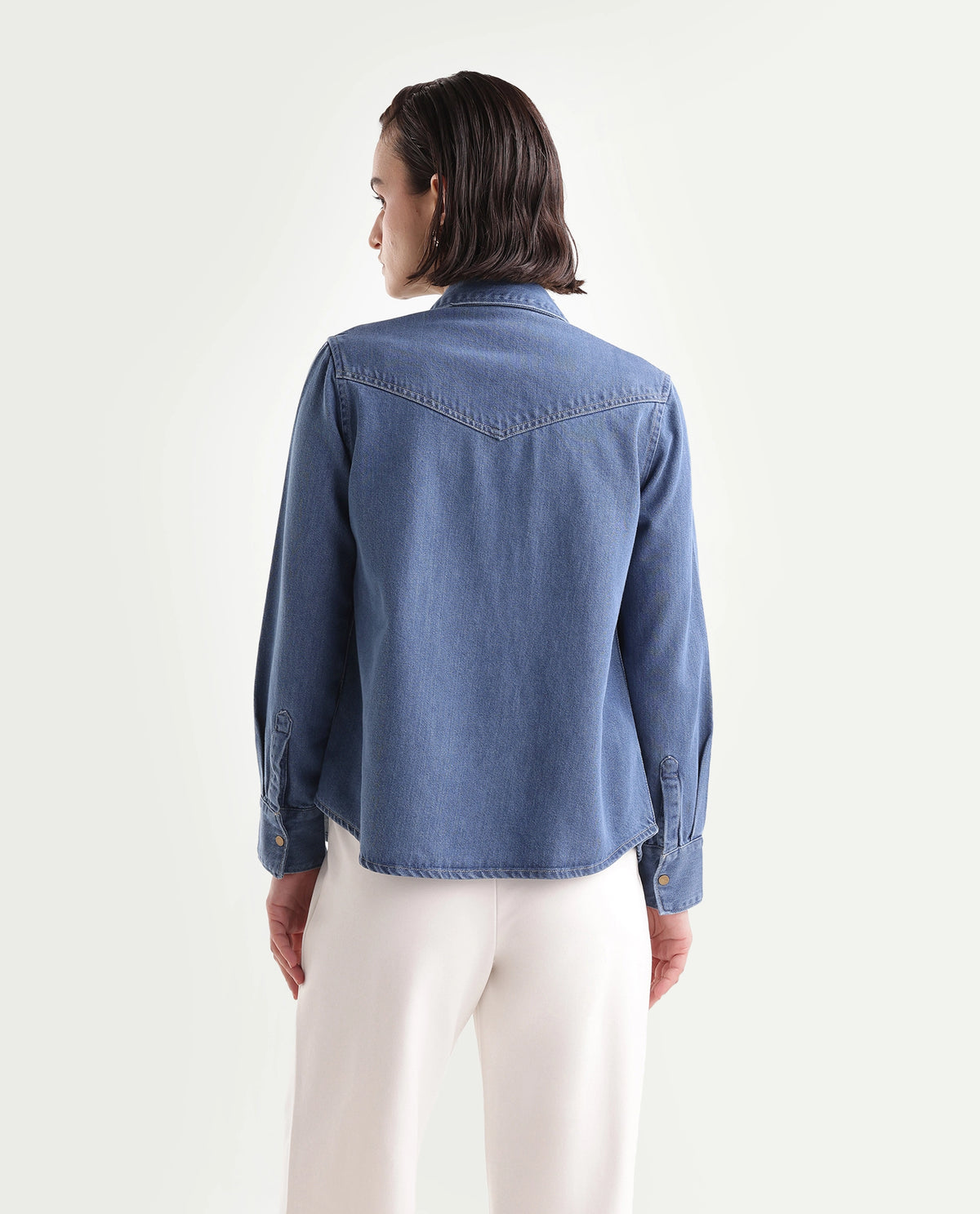 Rareism Women's Delz Blue Cotton Blend Spread Collar Snap Button Regular Twill Shirt - image 7