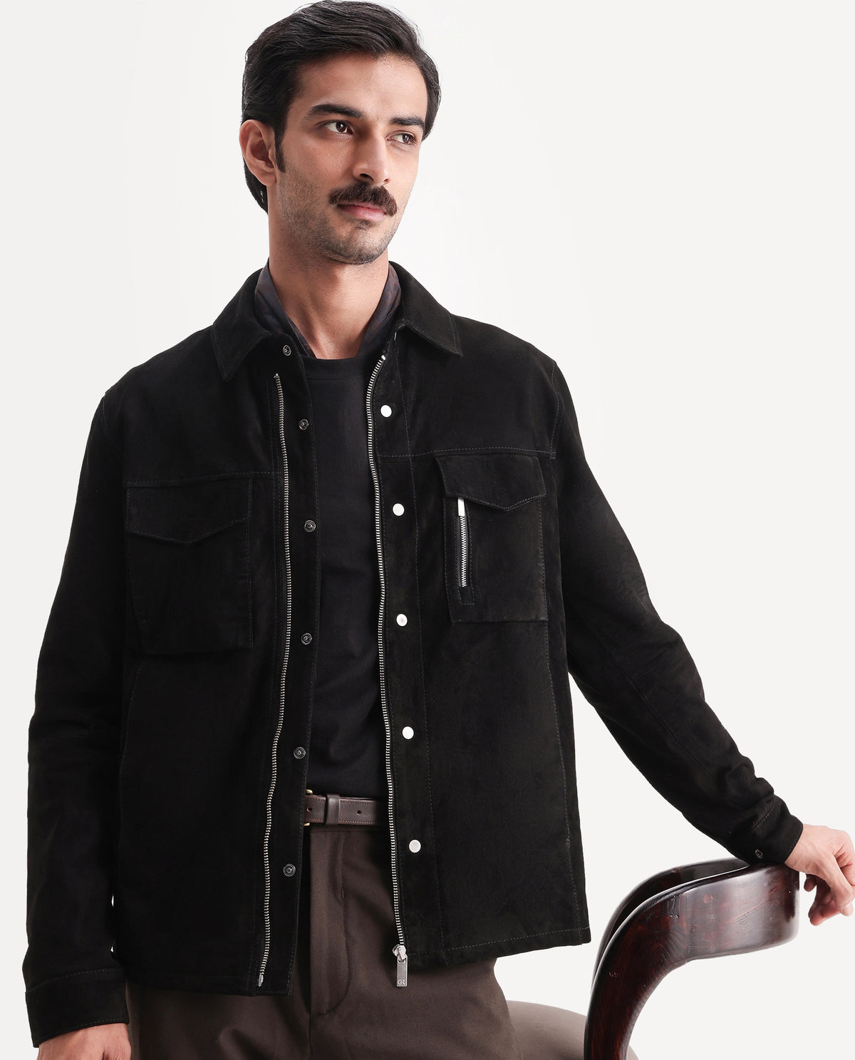 Rare Rabbit Men's Flak Black Leather Spread Collar Regular Plain Jacket - image 1
