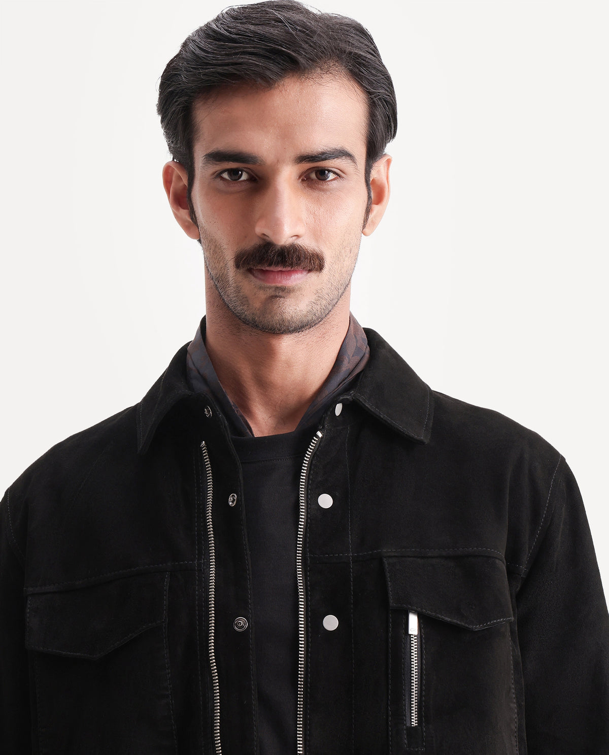 Rare Rabbit Men's Flak Black Leather Spread Collar Regular Plain Jacket - image 3