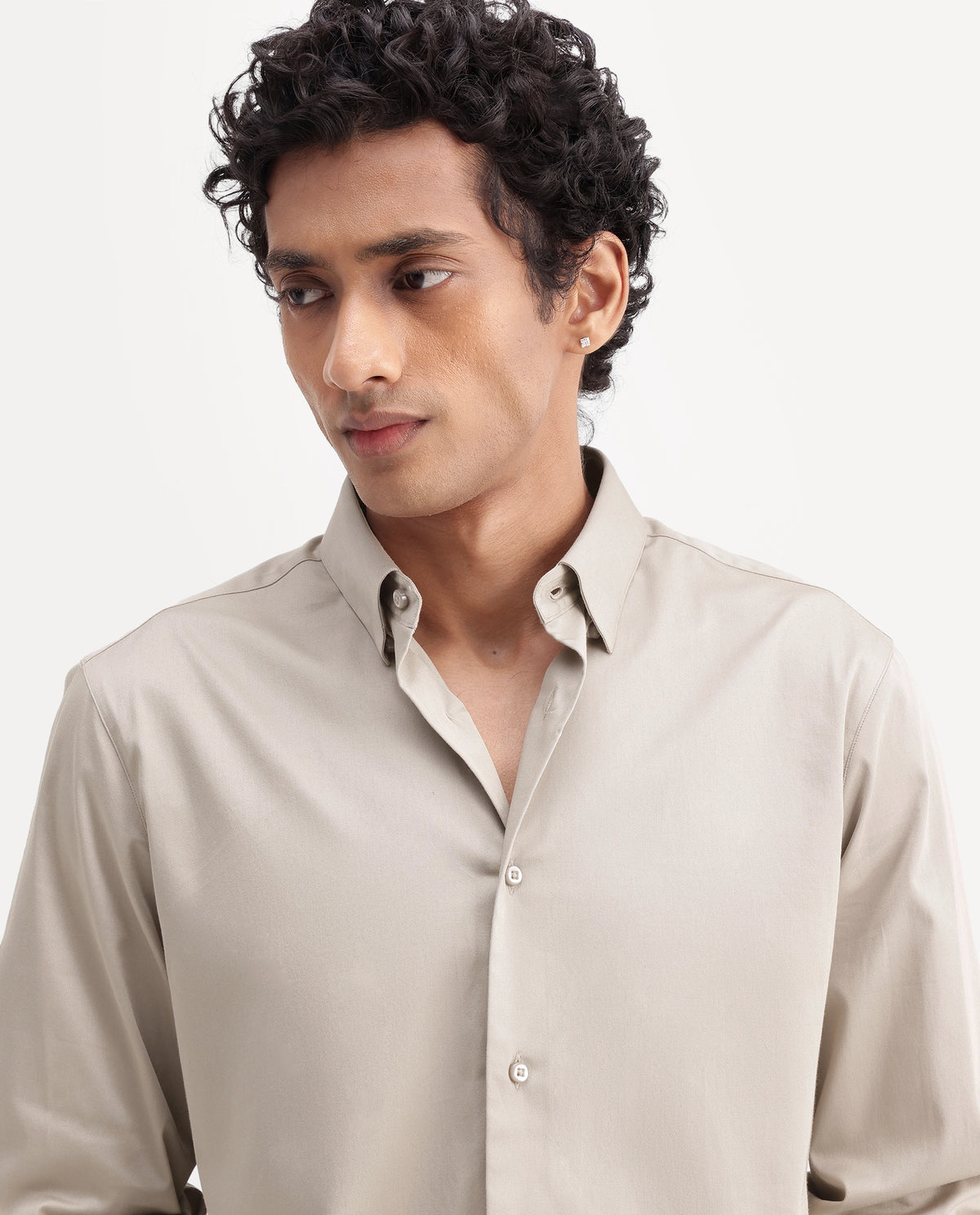 Rare Rabbit Men's Como-Ss27 Dusky Beige Cotton Blend Spread Collar Regular Plain Shirt - image 3
