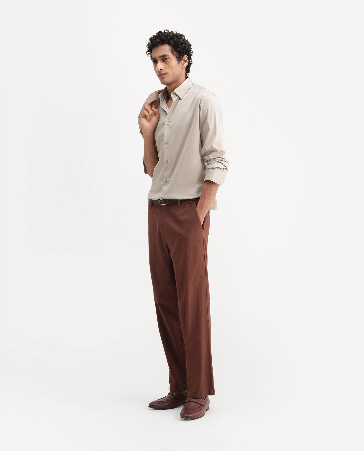 Rare Rabbit Men's Como-Ss27 Dusky Beige Cotton Blend Spread Collar Regular Plain Shirt - image 2