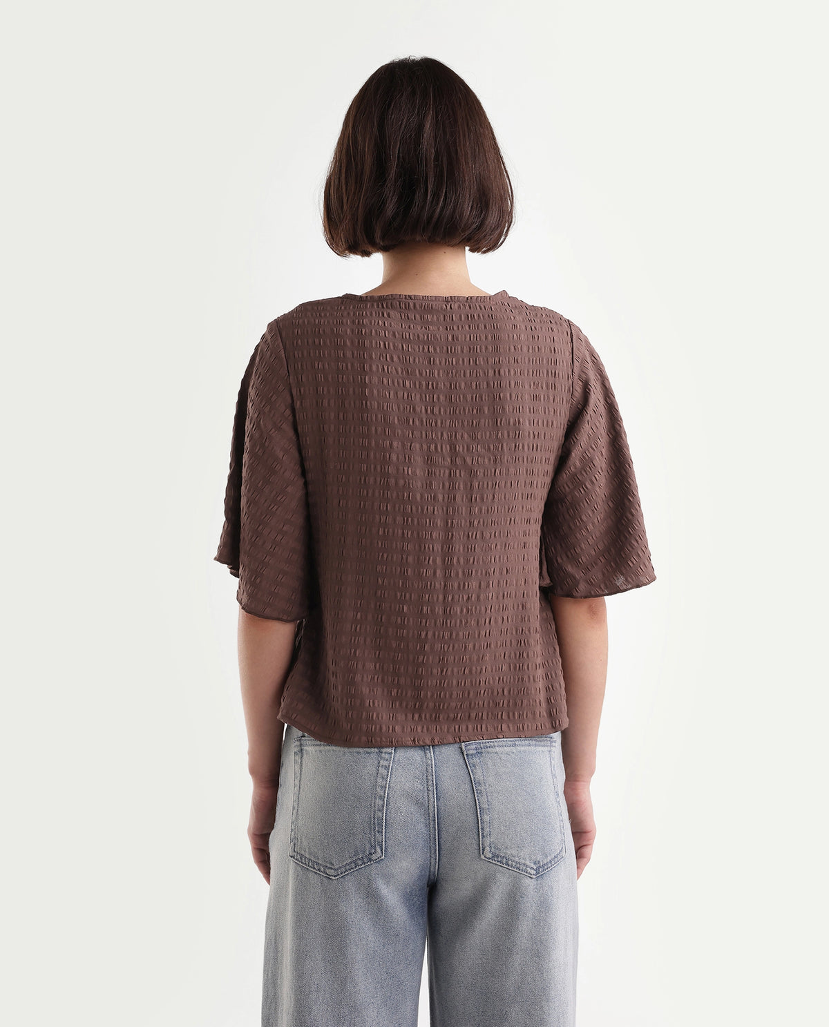 Rareism Women's Tolahs Dark Brown Polyester Blend V-Neck Regular Fit Plain Top - image 7