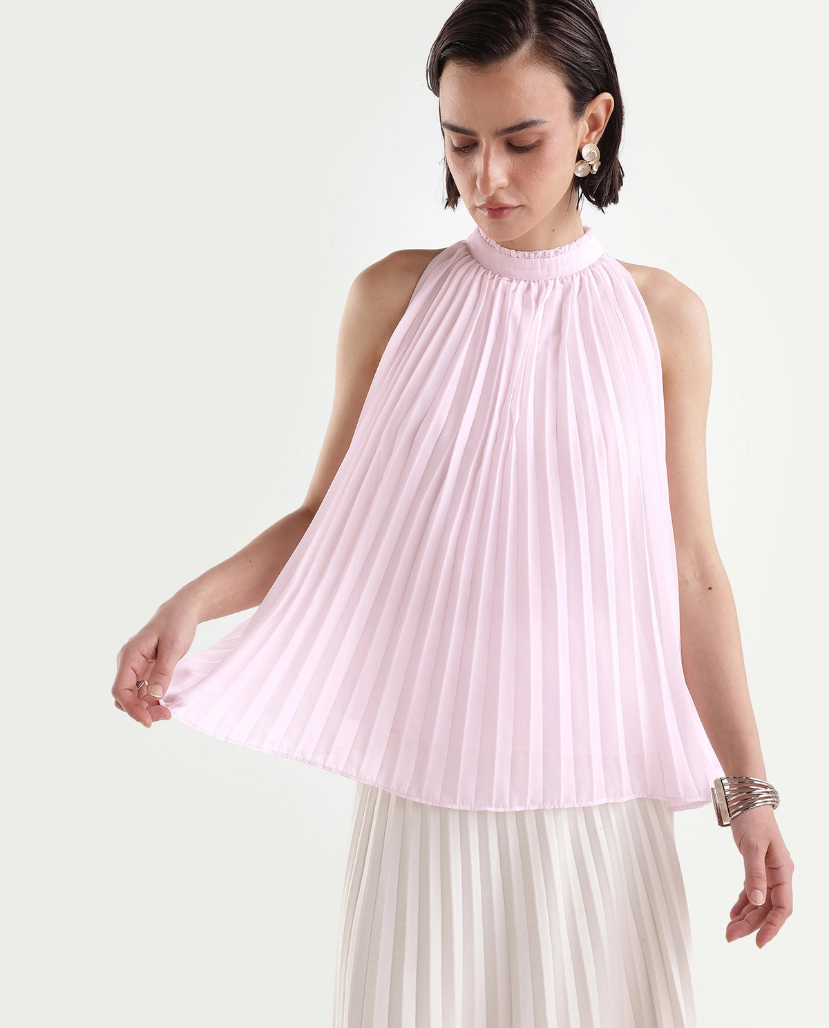 Rareism Women's Onple Light Pink Polyester High Neck Swing Top - image 1