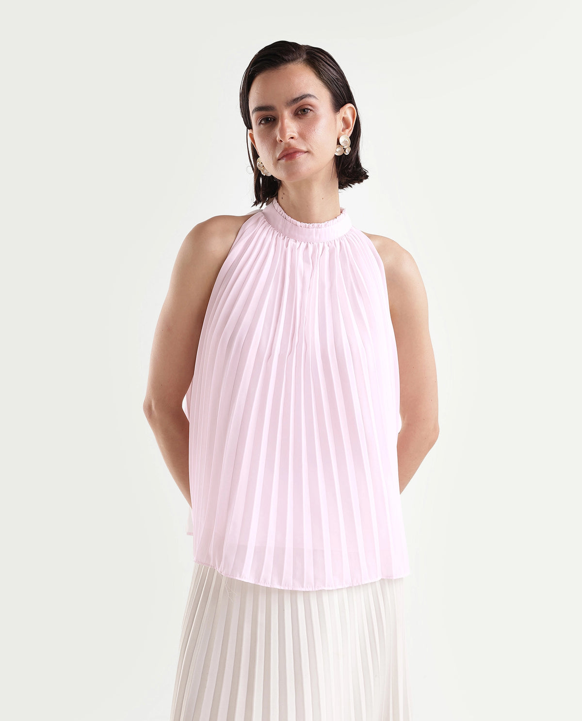 Rareism Women's Onple Light Pink Polyester High Neck Swing Top - image 6