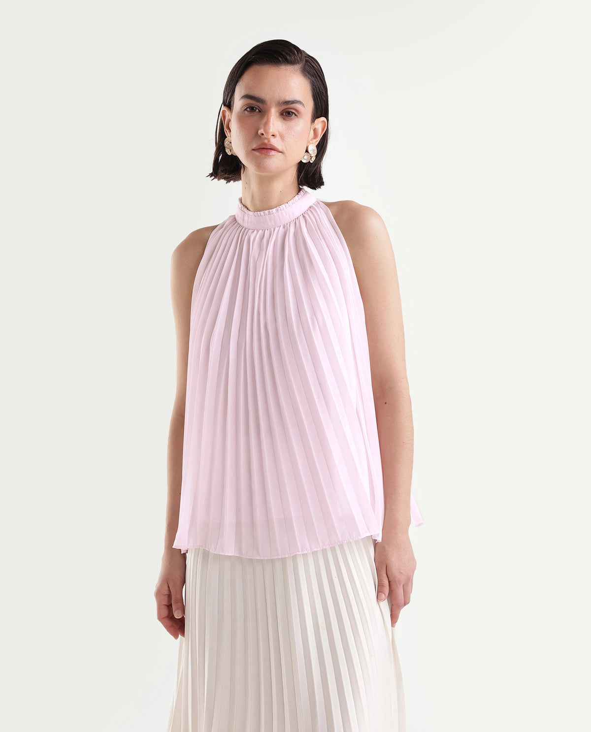Rareism Women's Onple Light Pink Polyester High Neck Swing Top - image 7