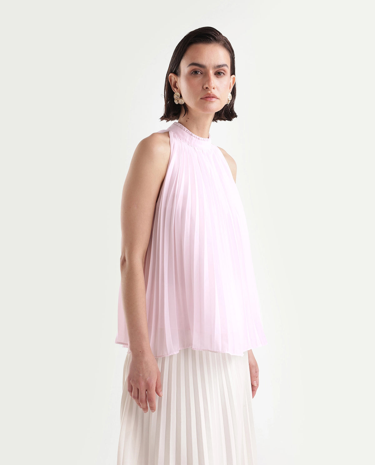 Rareism Women's Onple Light Pink Polyester High Neck Swing Top - image 8