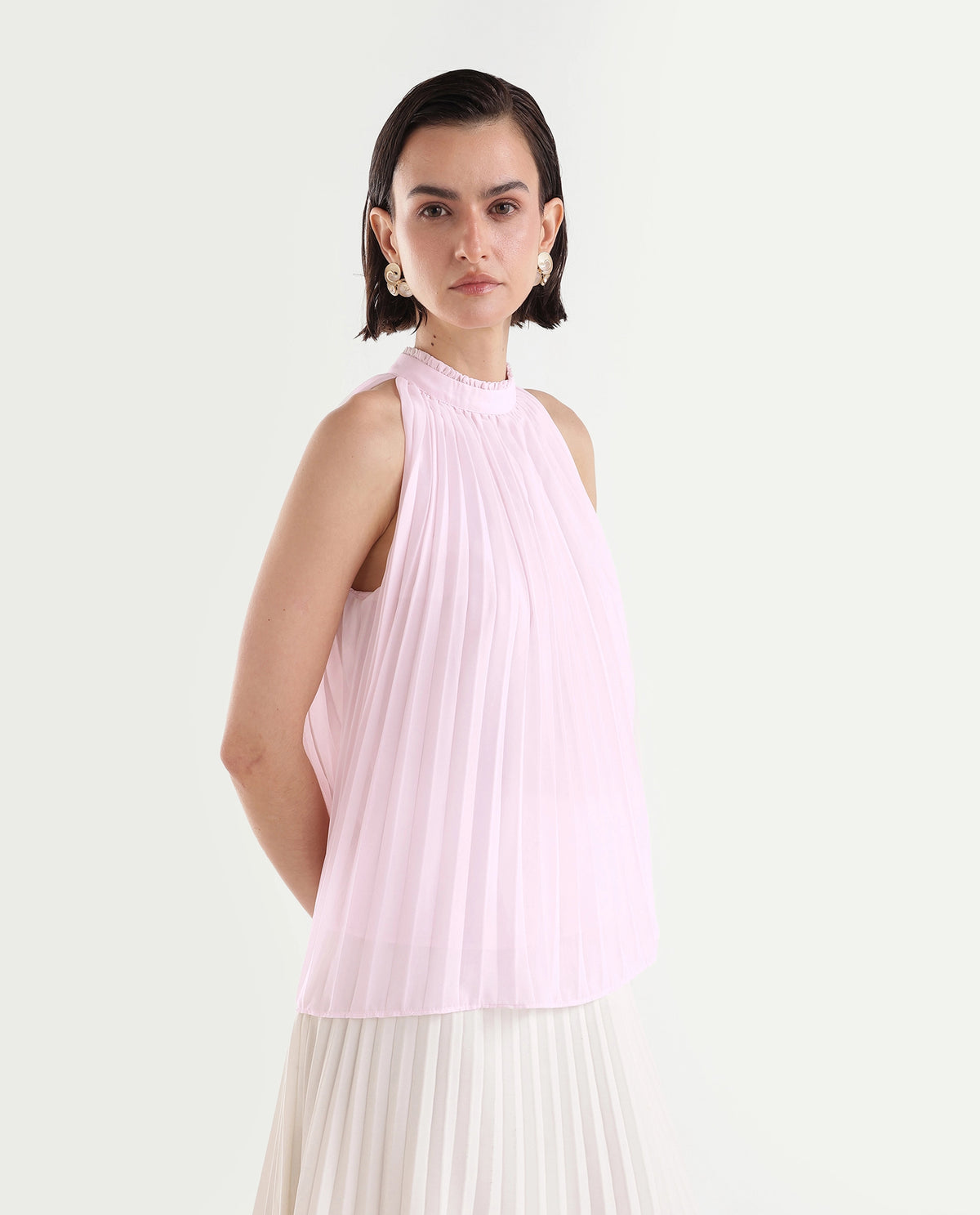 Rareism Women's Onple Light Pink Polyester High Neck Swing Top - image 4