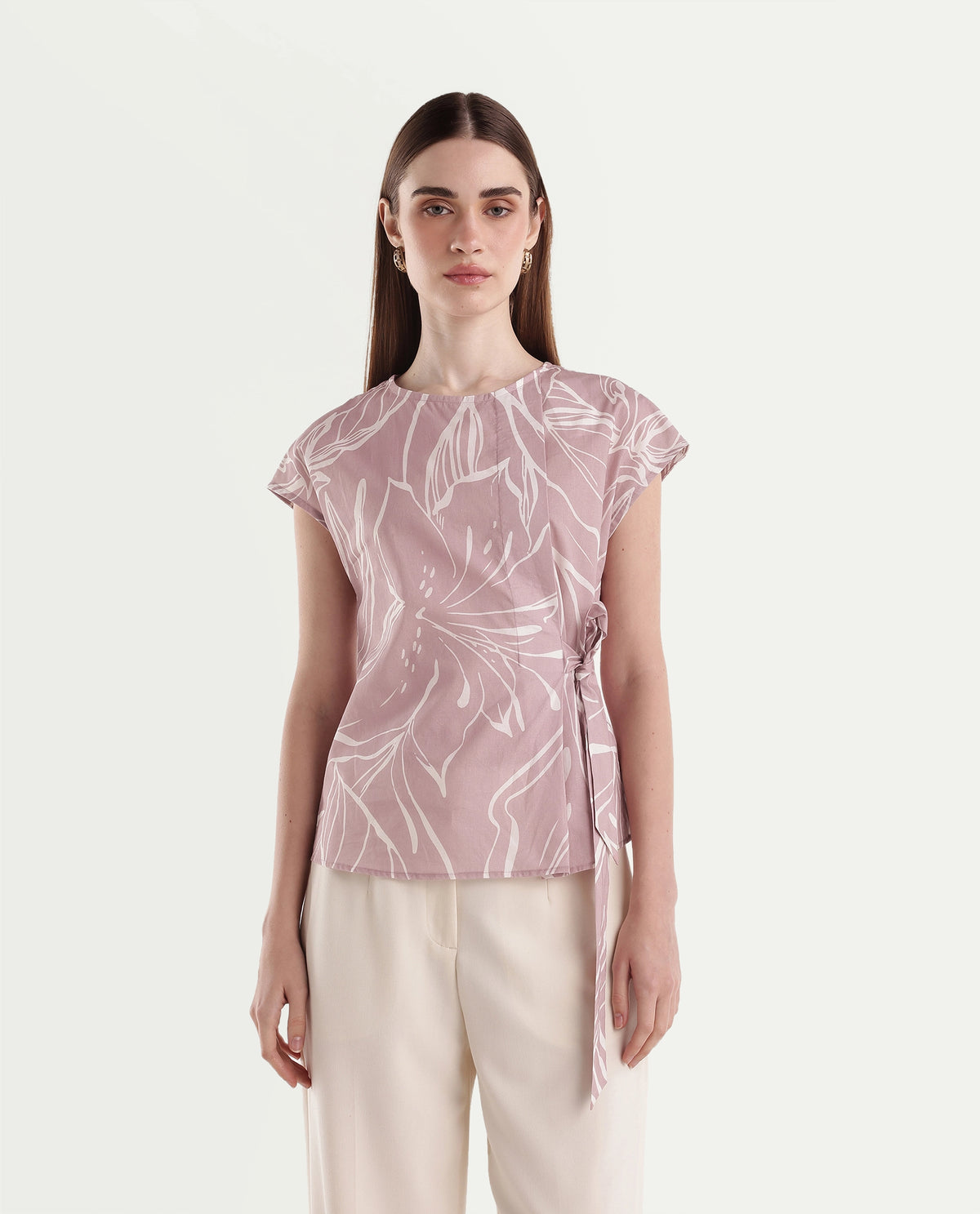 Rareism Women's Otran Pink Cotton Tie-Up Wrap Botanical Print Top - image 6