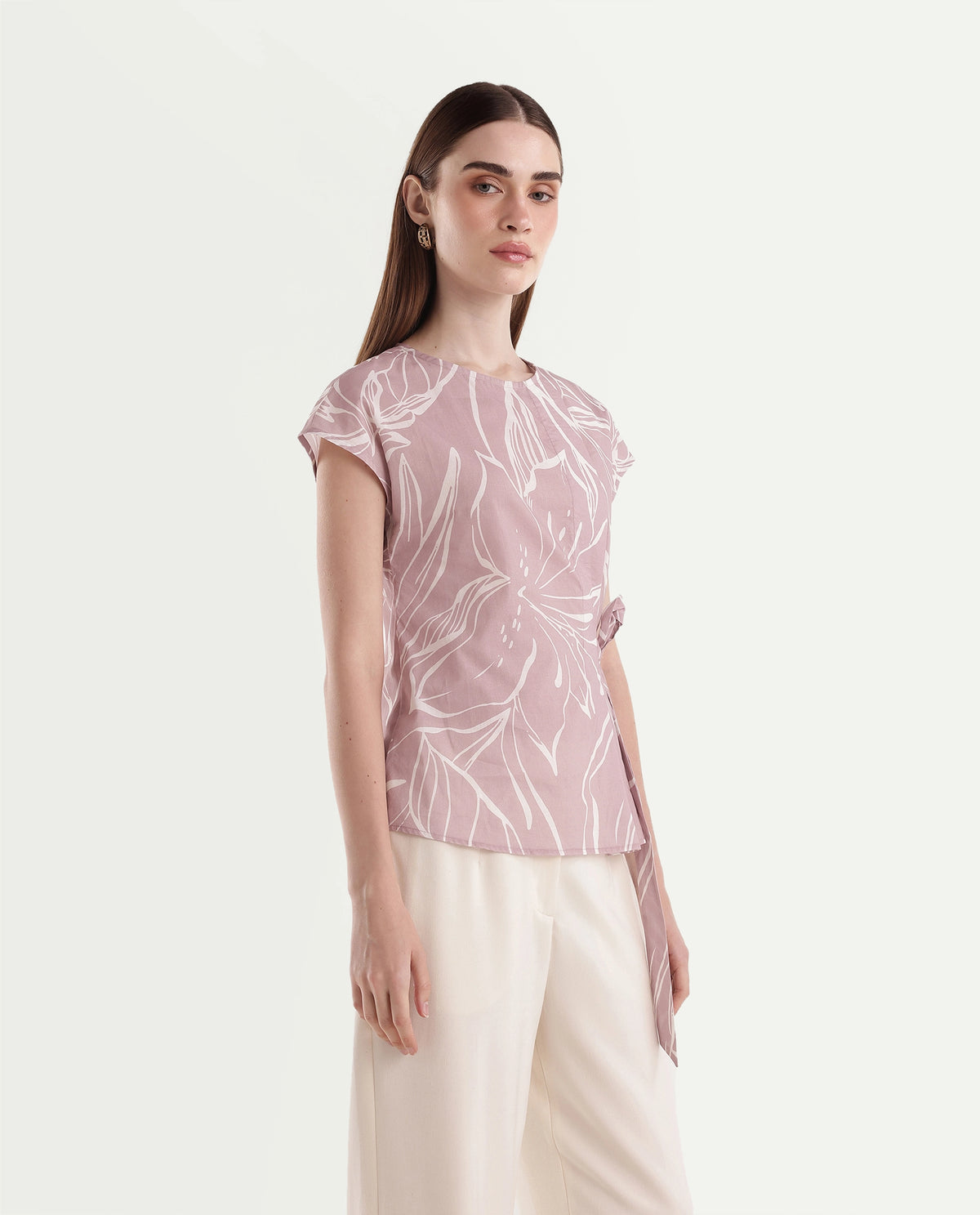 Rareism Women's Otran Pink Cotton Tie-Up Wrap Botanical Print Top - image 4