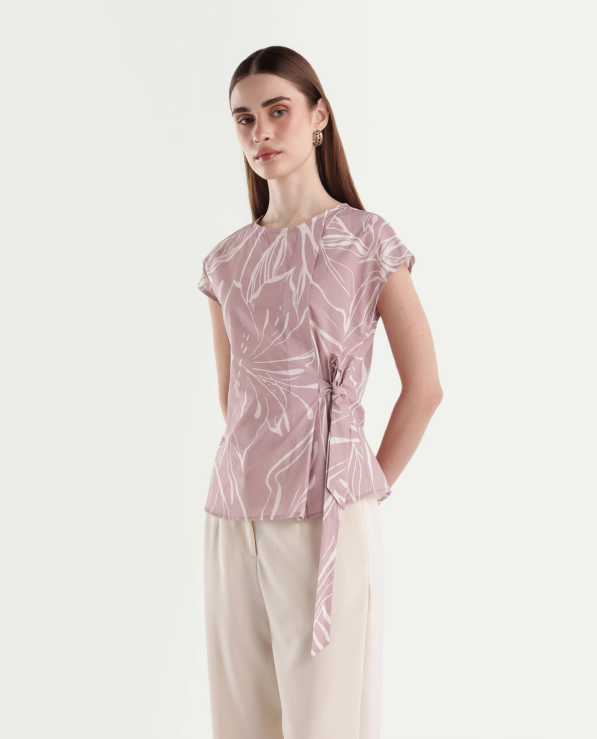 Rareism Women's Otran Pink Cotton Tie-Up Wrap Botanical Print Top - image 5