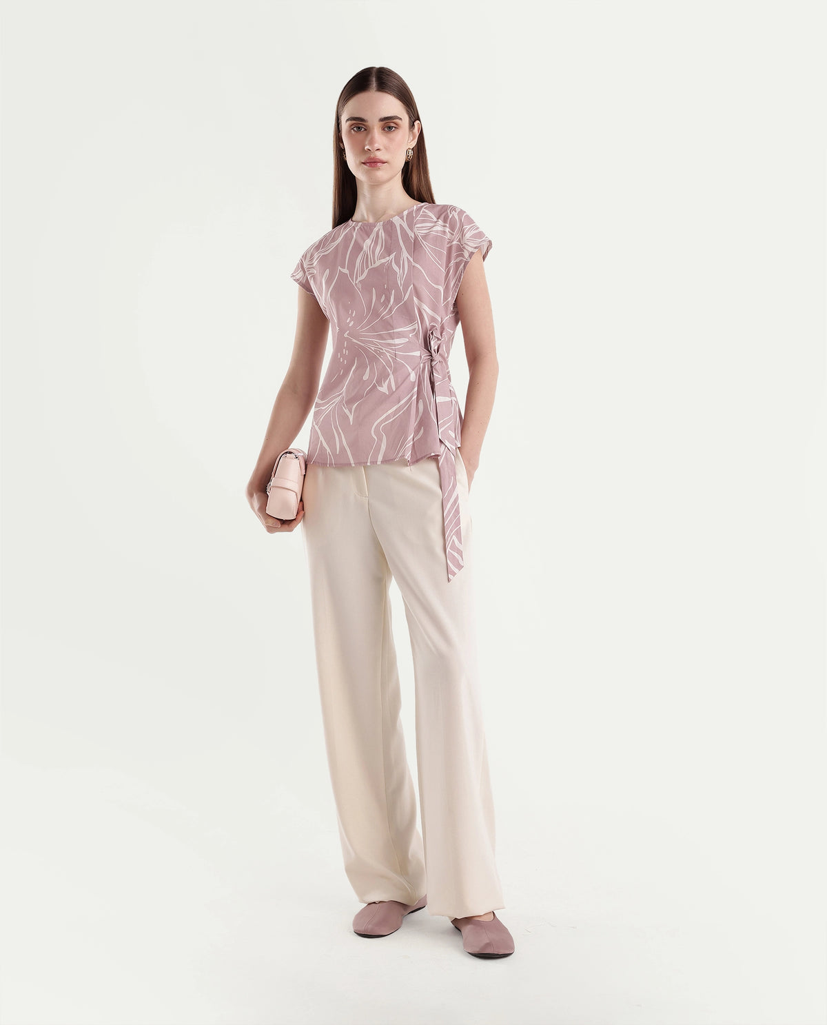 Rareism Women's Otran Pink Cotton Tie-Up Wrap Botanical Print Top - image 2