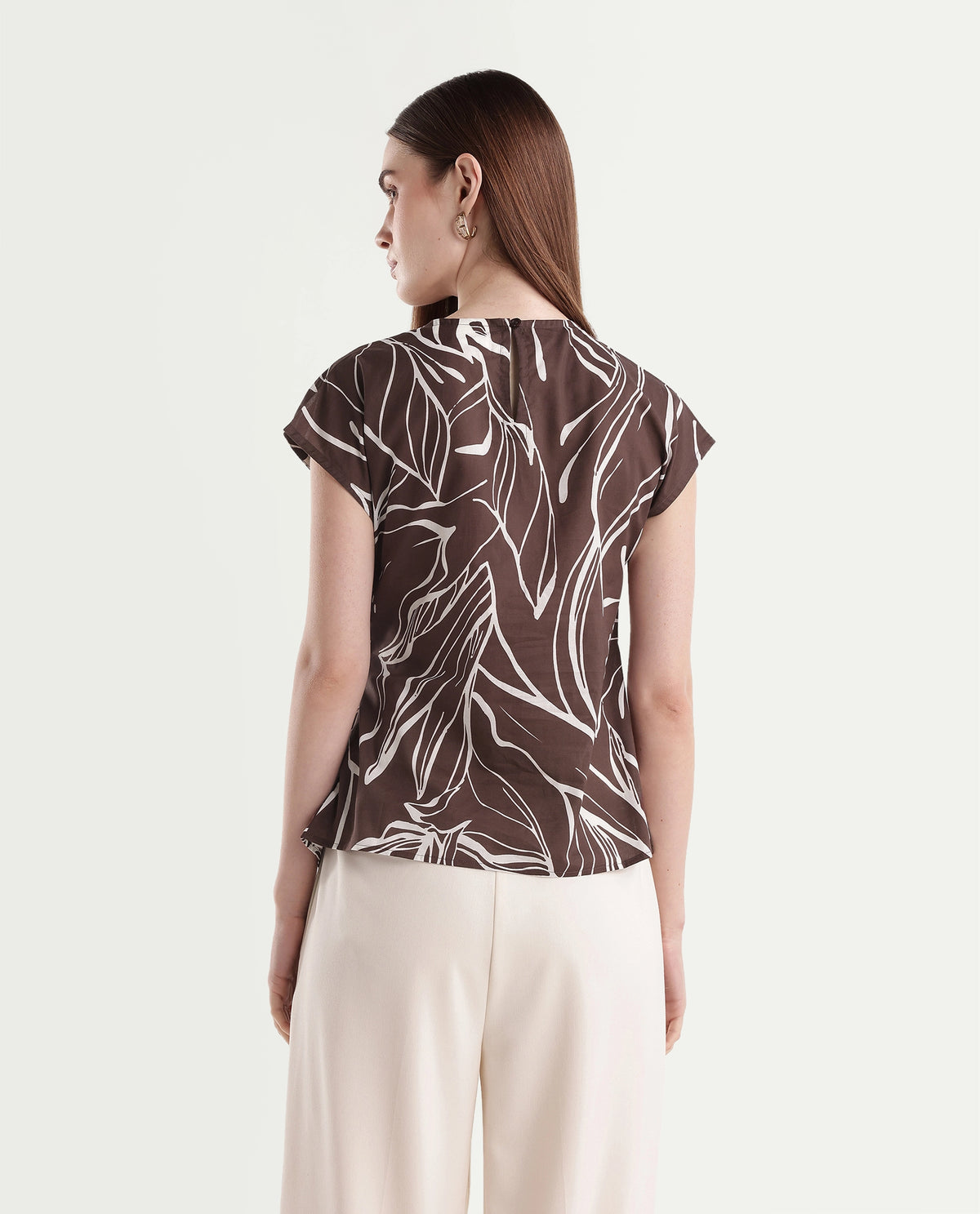 Rareism Women's Otran Brown Cotton Tie-Up Wrap Botanical Print Top - image 7
