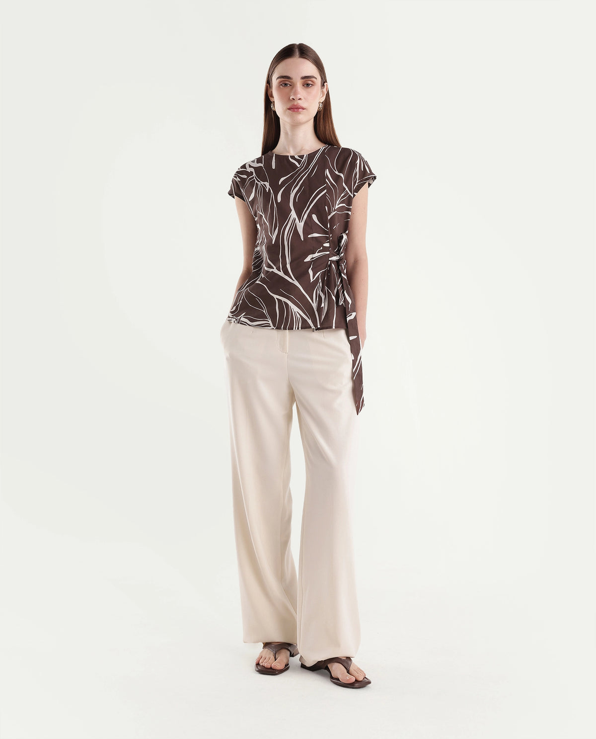 Rareism Women's Otran Brown Cotton Tie-Up Wrap Botanical Print Top - image 2