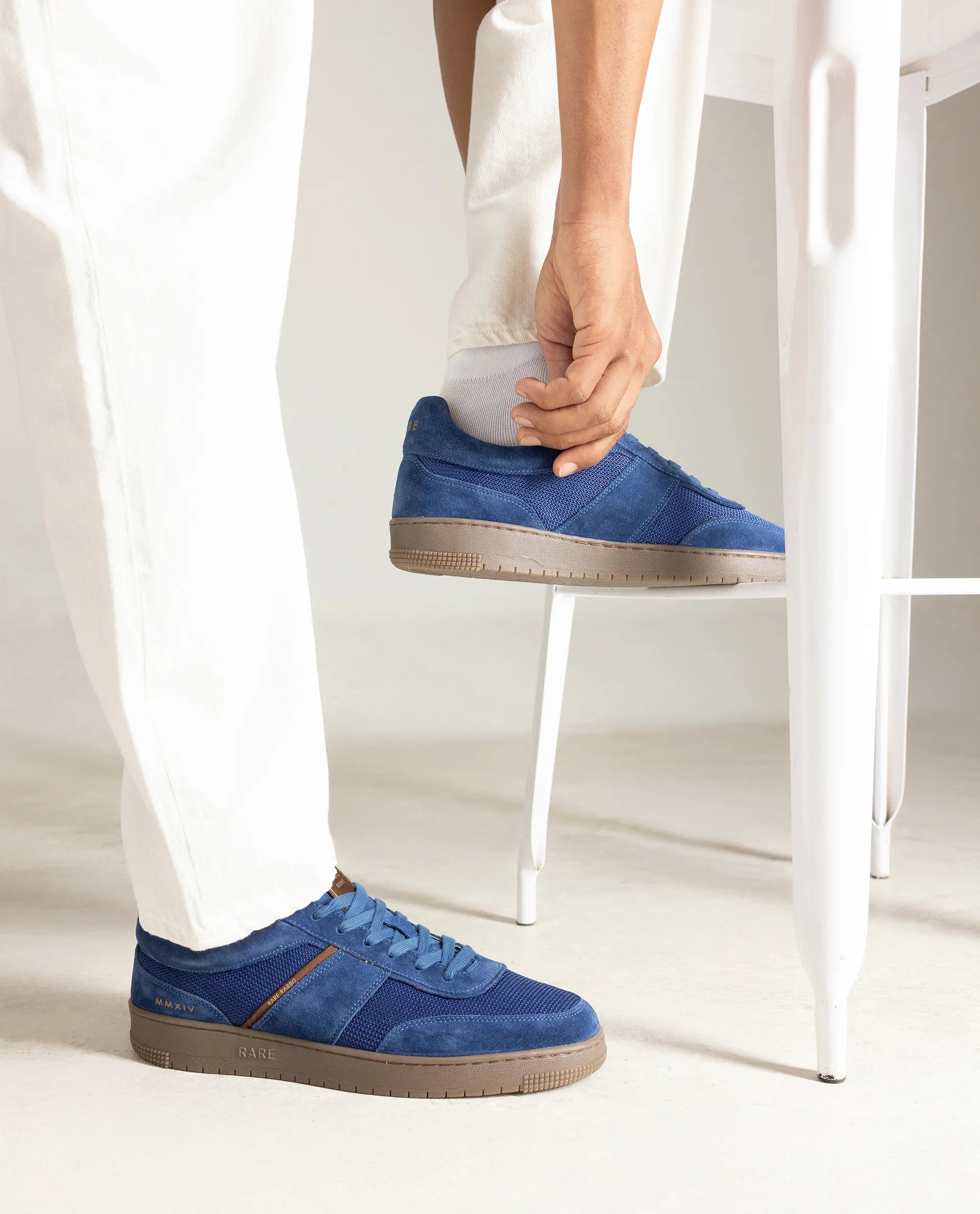 Rare Rabbit Men's Rubio Dark Navy Premium Suede And Mesh Upper Round Toe Low-Top Lace-Up Sneaker Shoes