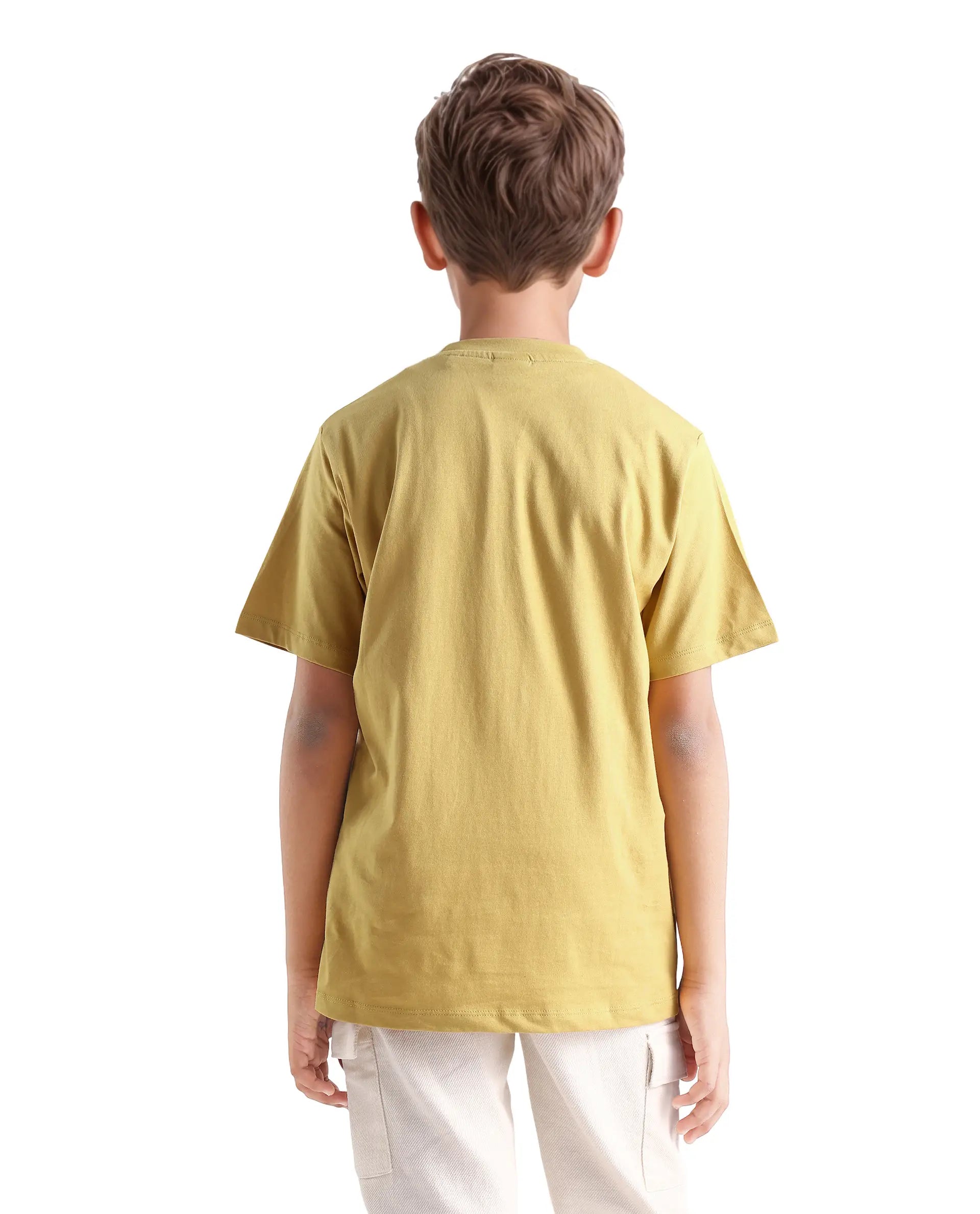 Rare Ones Kids Rude-K Dark Yellow Cotton Solid Regular Fit T-Shirt