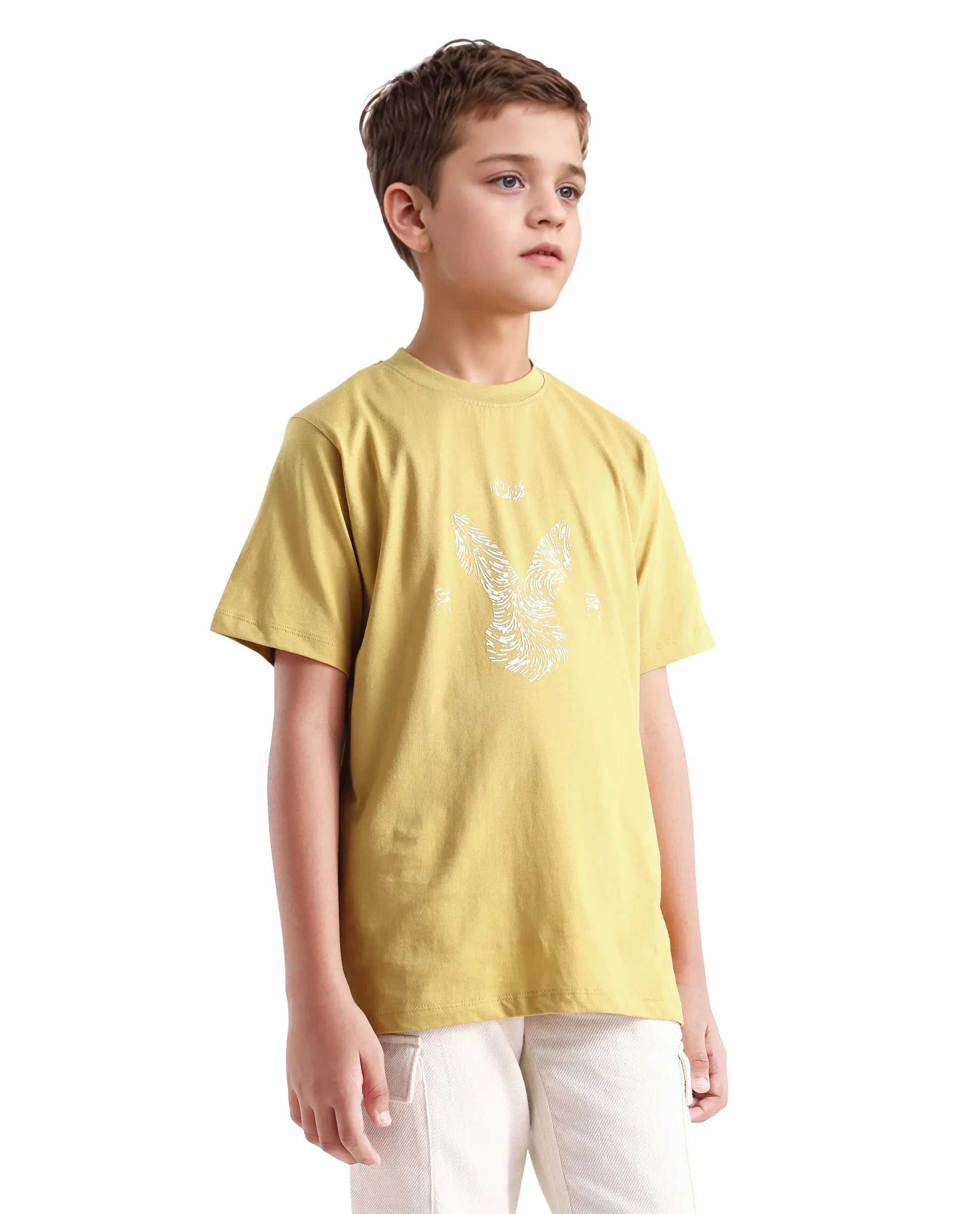 Rare Ones Kids Rude-K Dark Yellow Cotton Solid Regular Fit T-Shirt