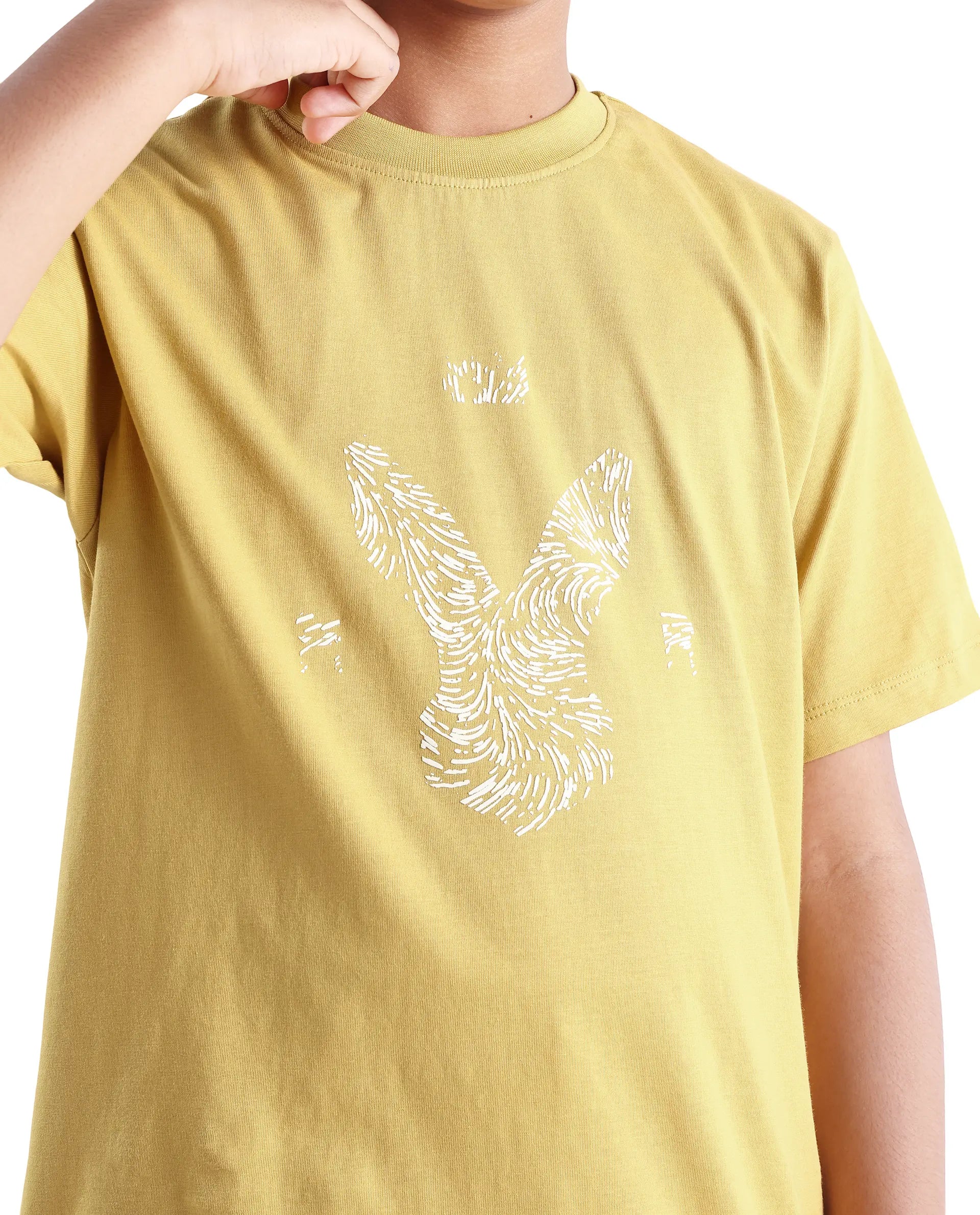 Rare Ones Kids Rude-K Dark Yellow Cotton Solid Regular Fit T-Shirt