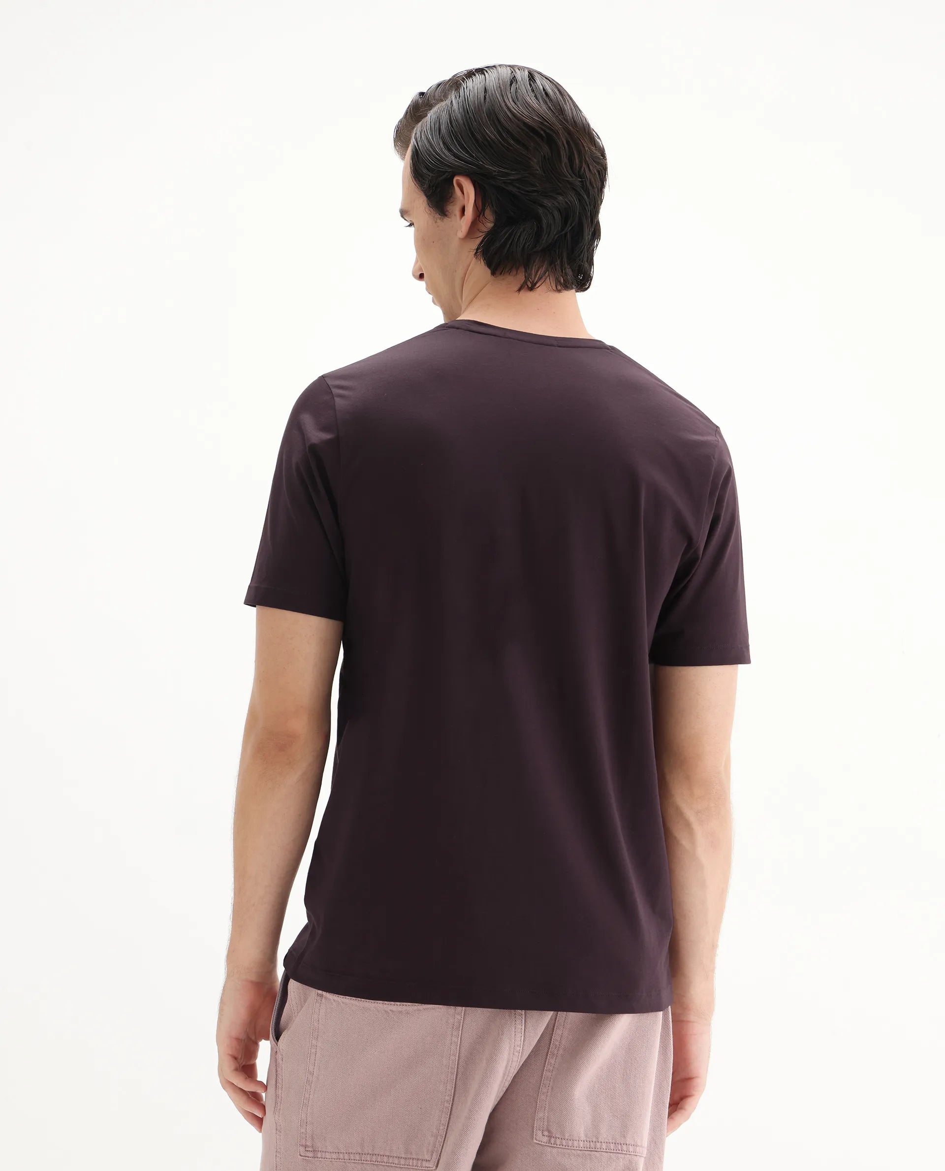 Rare Rabbit Men's Rudi Dark Brown Cotton Blend Graphic Print Regular Fit Half Sleeve Crew Neck T-Shirt