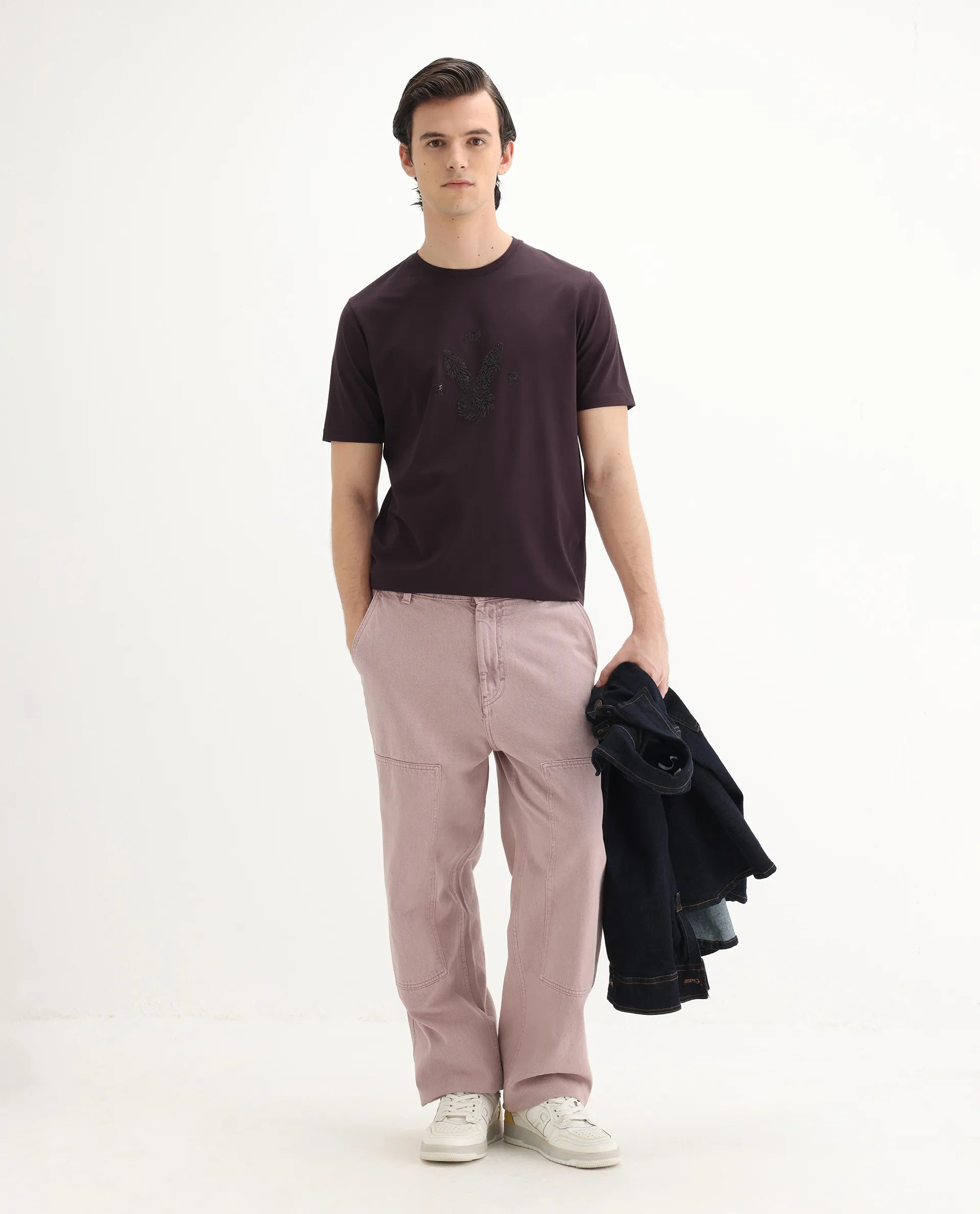 Rare Rabbit Men's Rudi Dark Brown Cotton Blend Graphic Print Regular Fit Half Sleeve Crew Neck T-Shirt